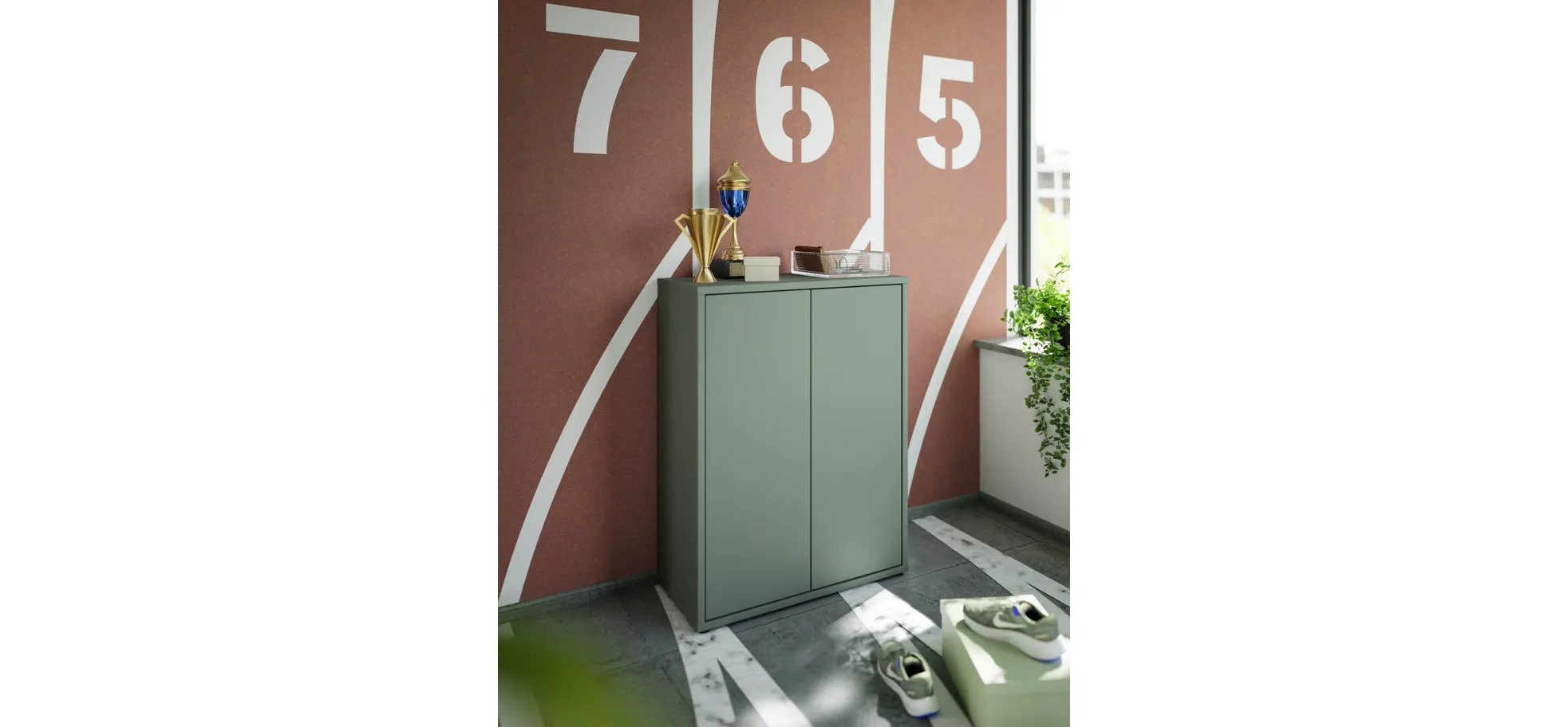 Schuhschrank, Salbei, 2 Türen - Faid