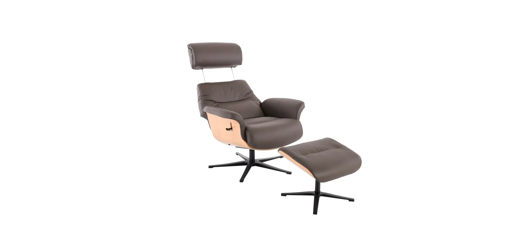 Relaxsessel mit Hocker, Leder dunkelbraun - Moani