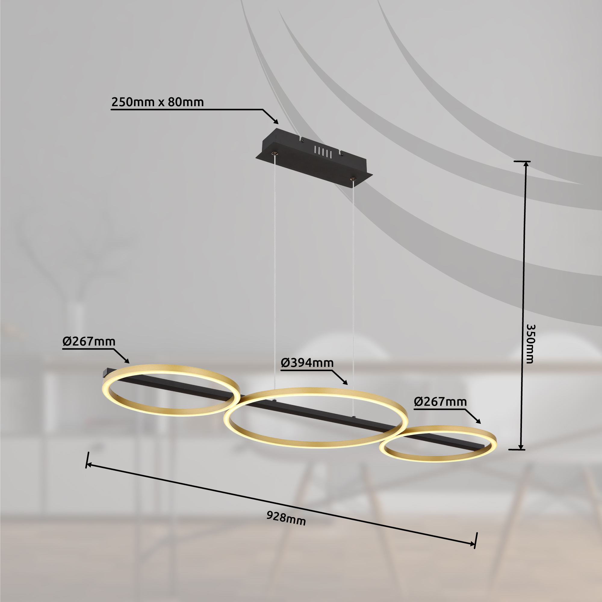 Pendelleuchte LUFFY - LED, Schwarz Matt/Messing Matt, 93x39,4x5,3cm