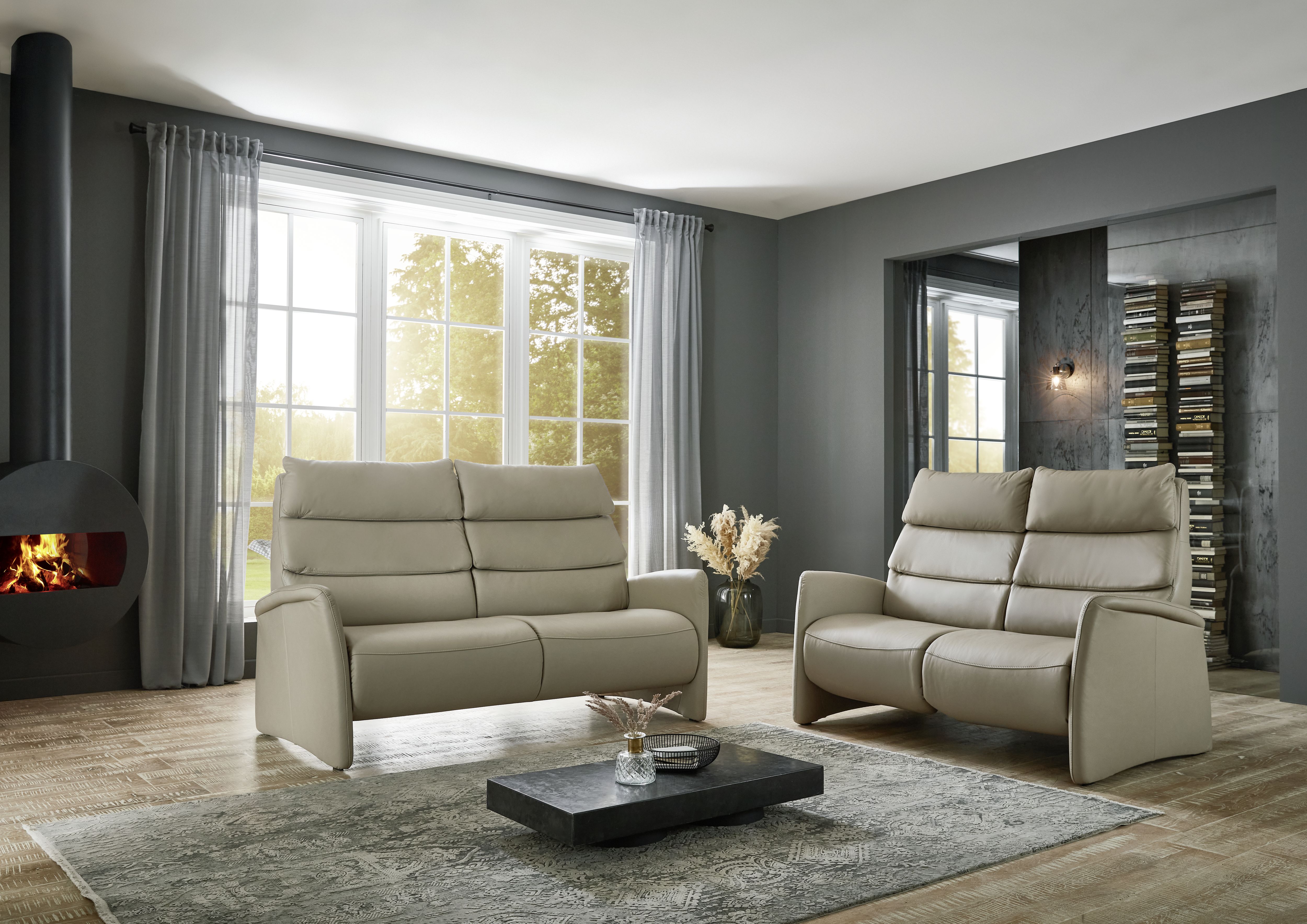 Polstergarnitur, Leder pearl - LS25 Giovani