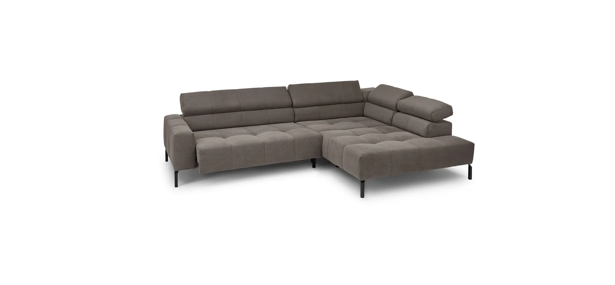  Ecksofa COLLEEN - 2-Sitzer mit Ecke rechts, Sitzvorzug motorisch, Feincord, Taupe