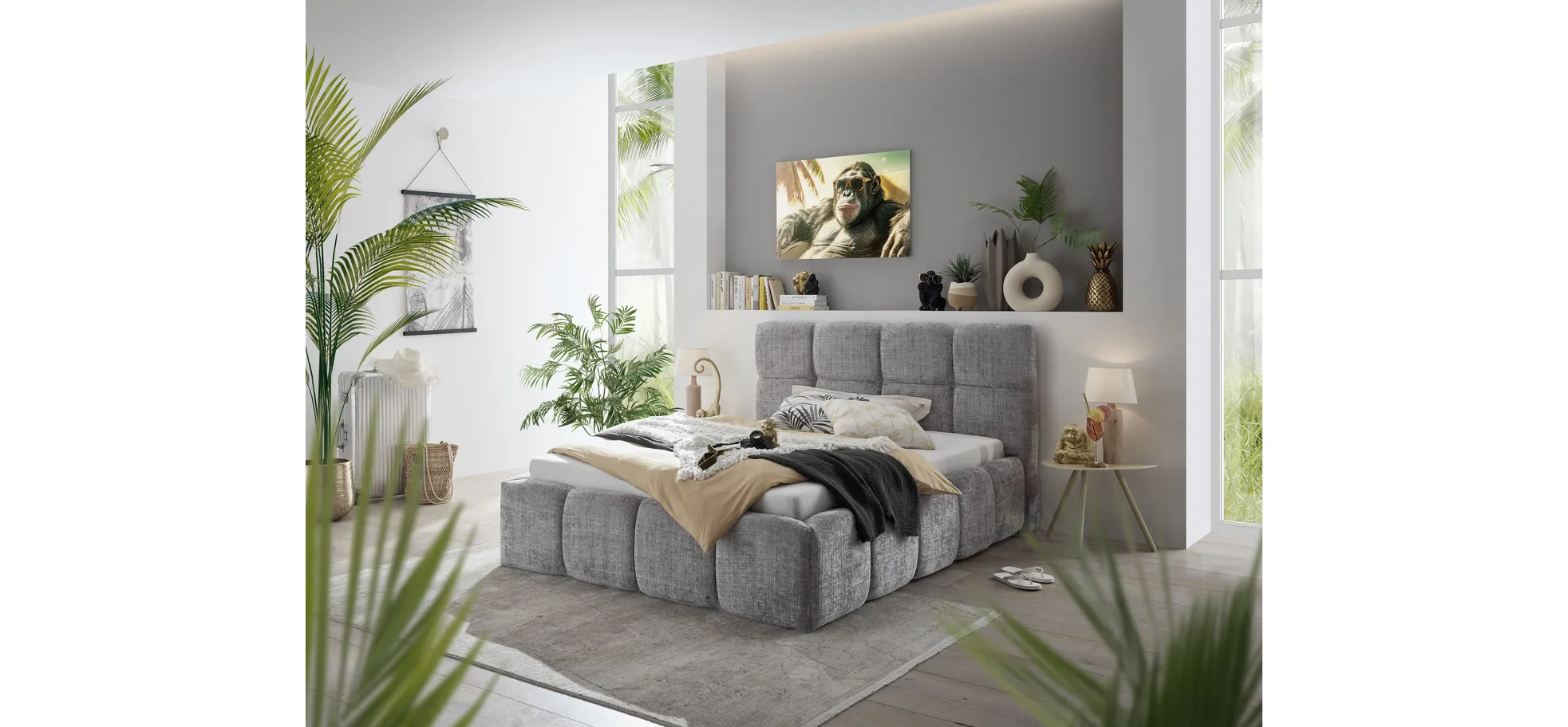 Bettgestell, Stoff Grau  - Sandrin R