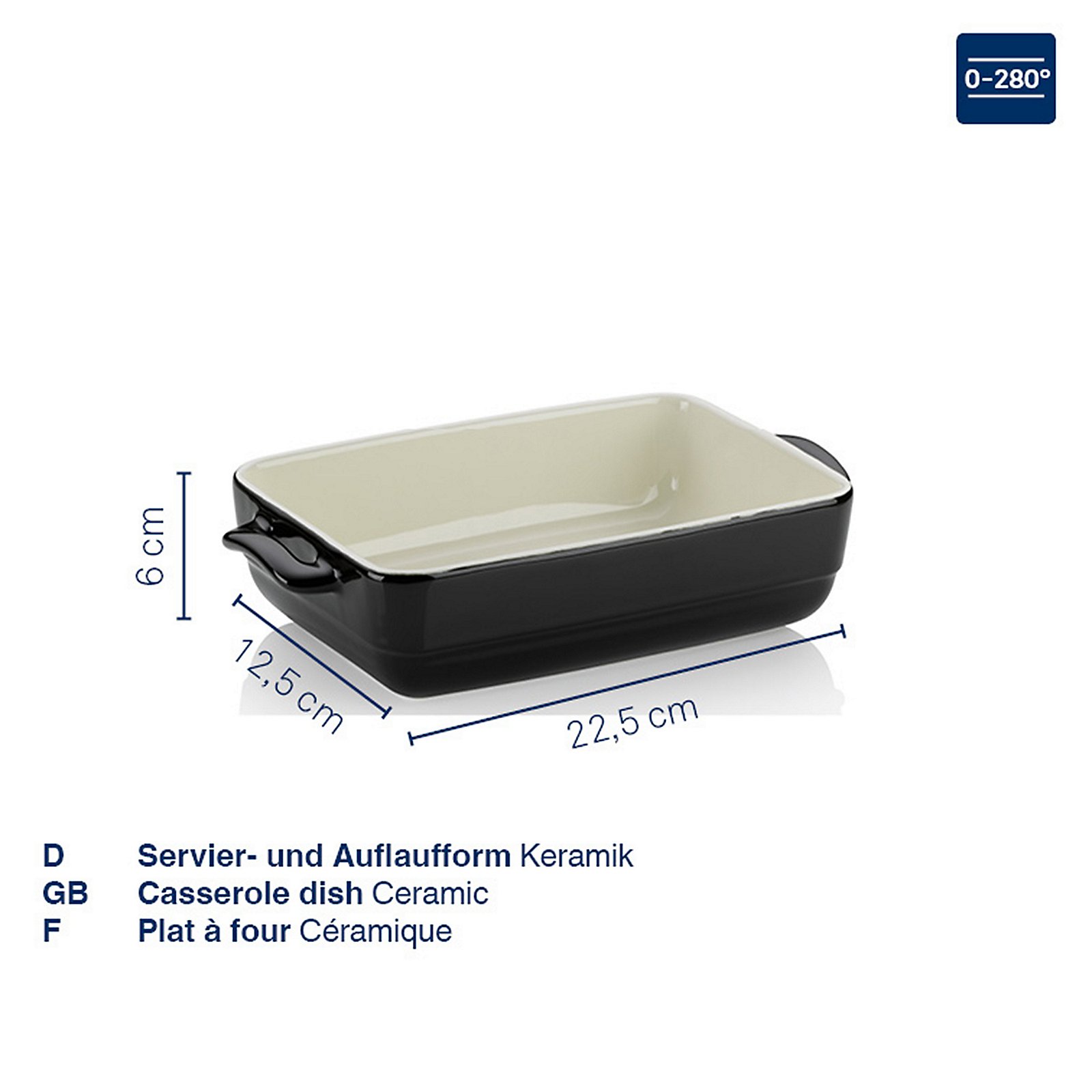 Servier-und Auflaufform Malin 12,5x6x22,5 cm - Keramik schwarz