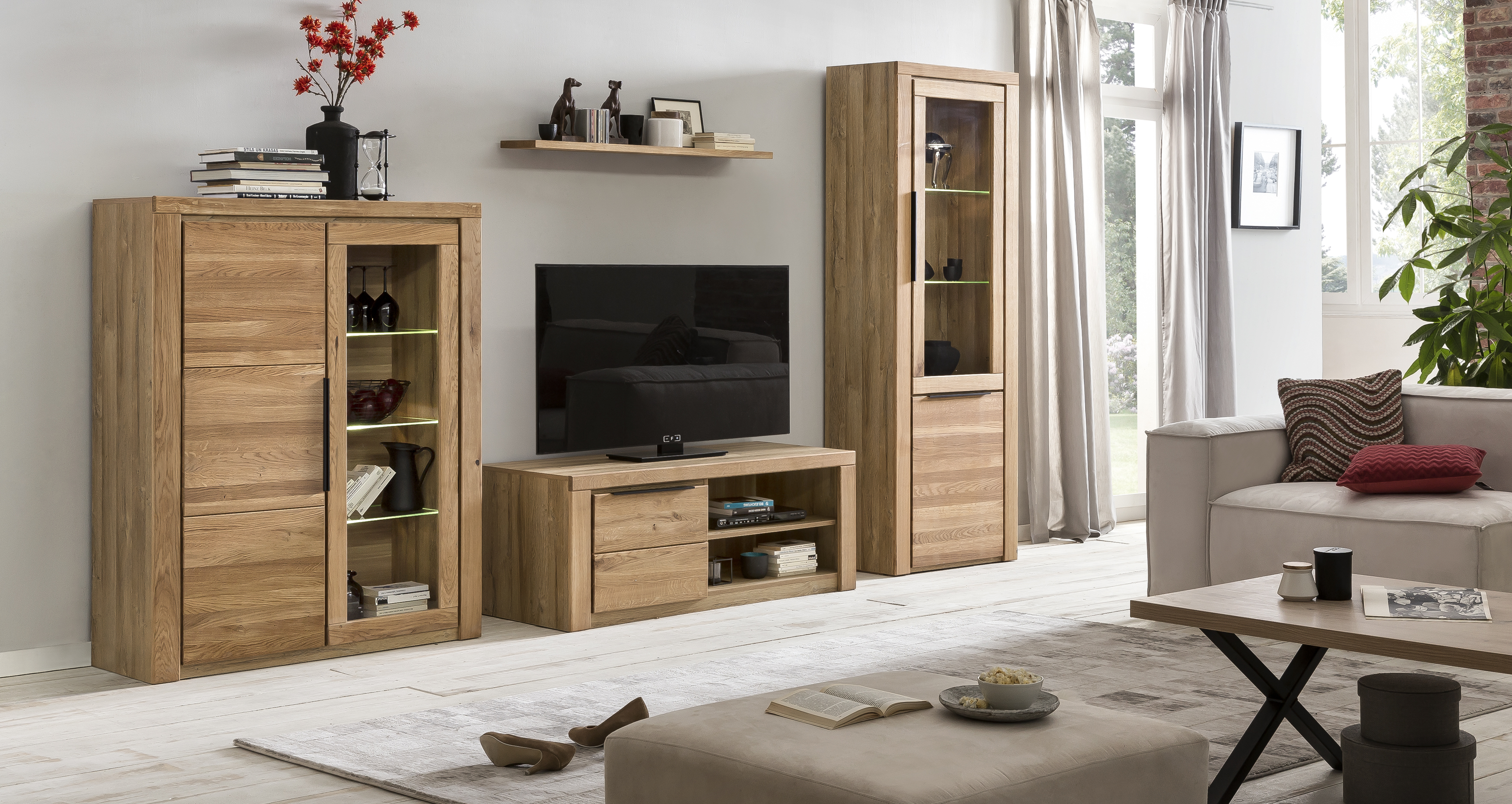 Vitrine, Eiche, 1 Holztür,1 Glastür - Eltia