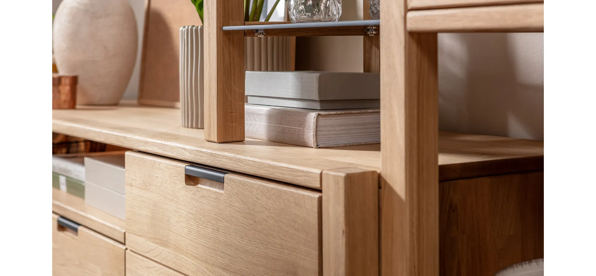 Wohnwand, Eiche massiv, legno geölt - Elara