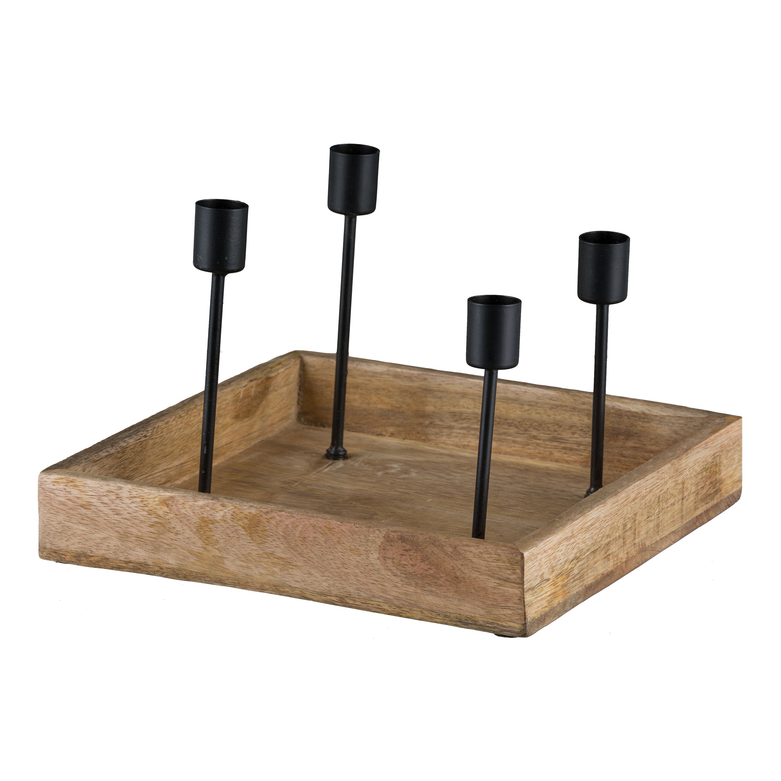 Kerzenhaltertablett, 4-Flg. - holz/metall, 25x18cm