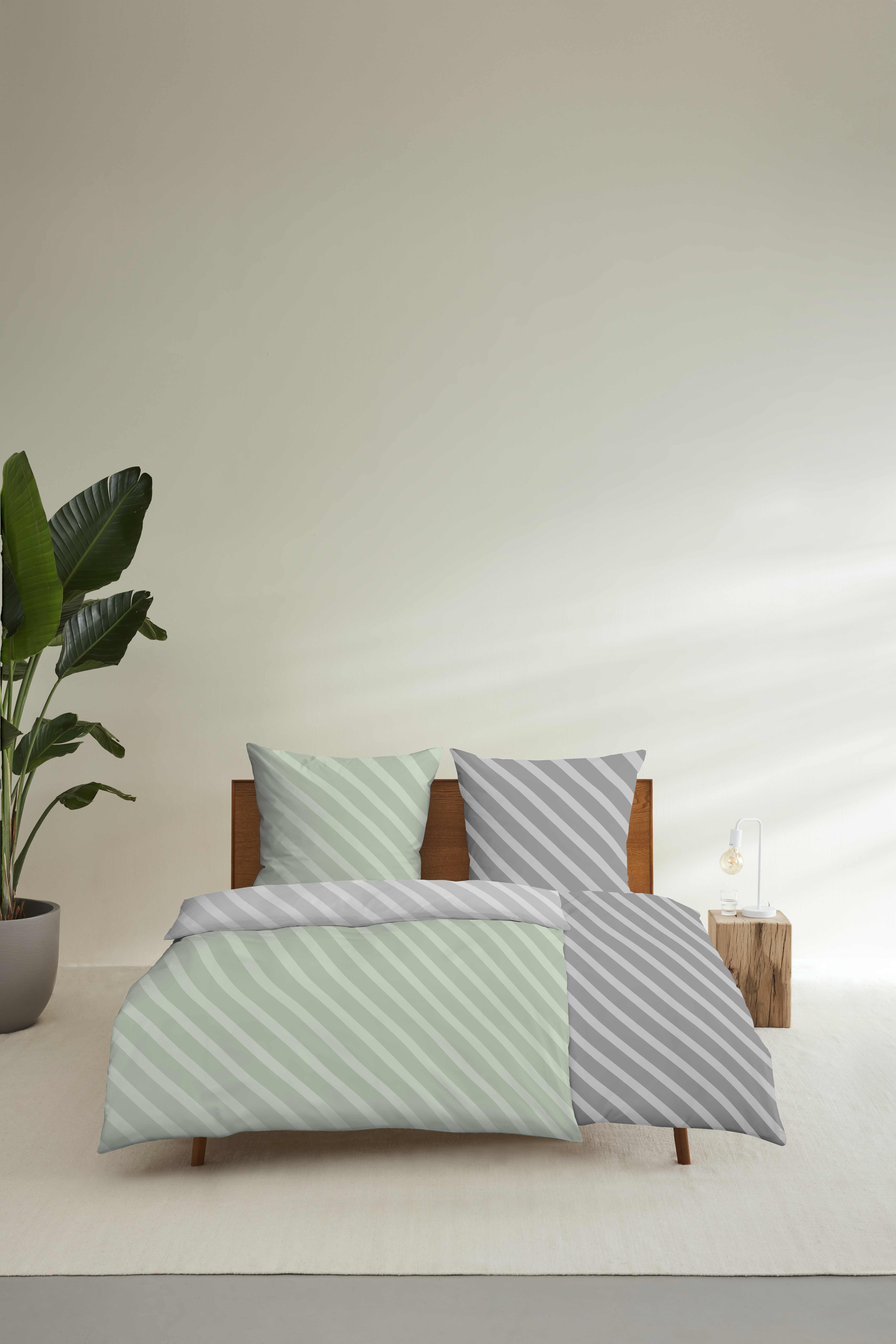 Satin-Wendebettwäsche - 155x220cm, grau