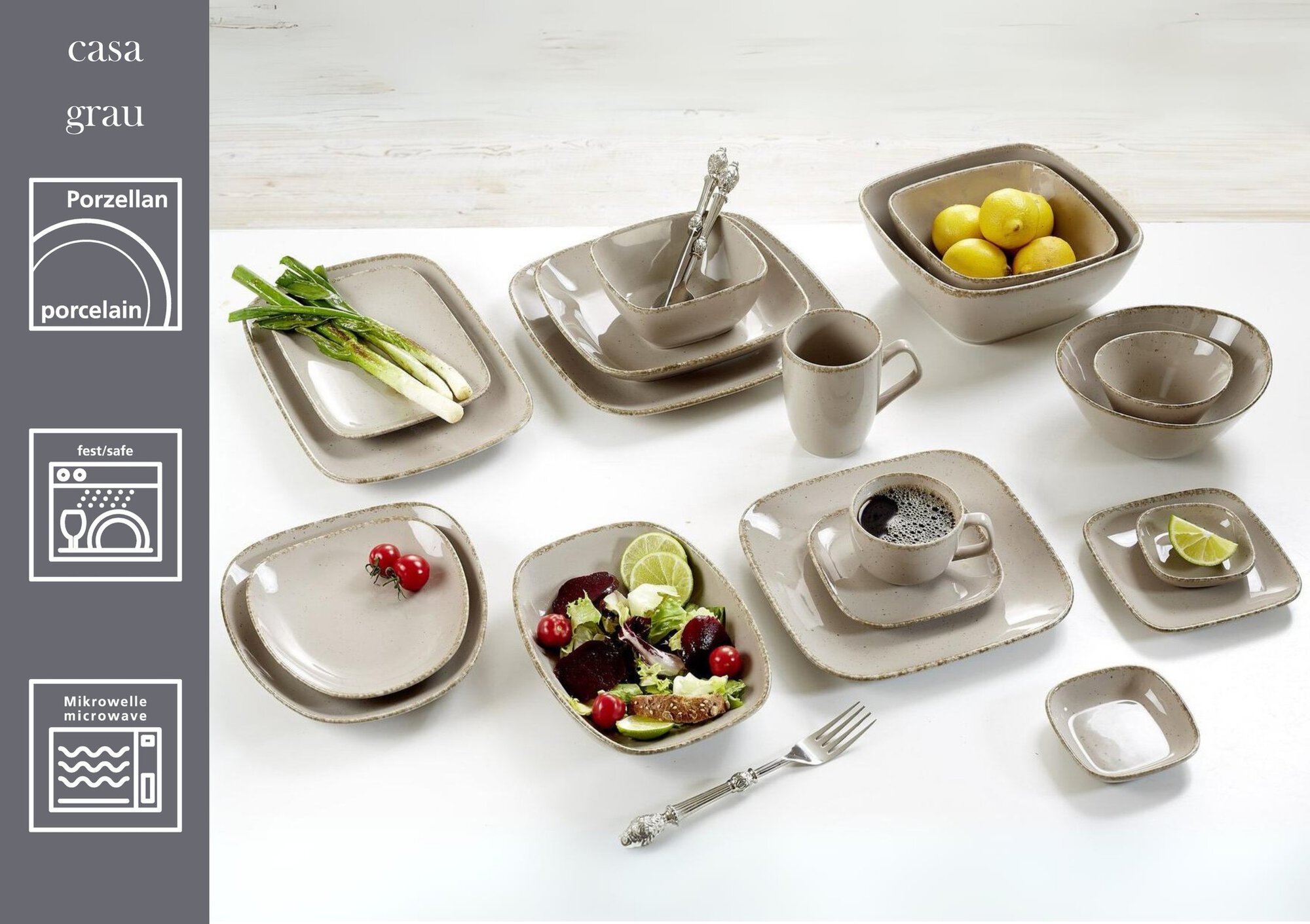 Platte Casa Grau 24 x 15,5 cm - Porzellan, spülmaschinenfest, rechteckig, grau