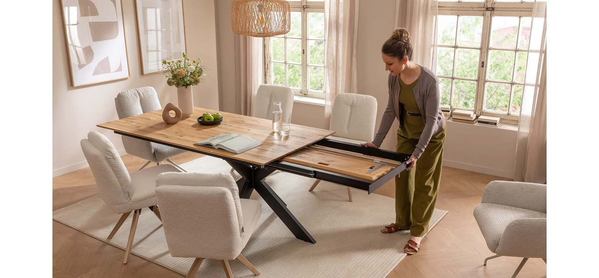 Esstisch, ausziehbar, Wildeiche geölt - Liora