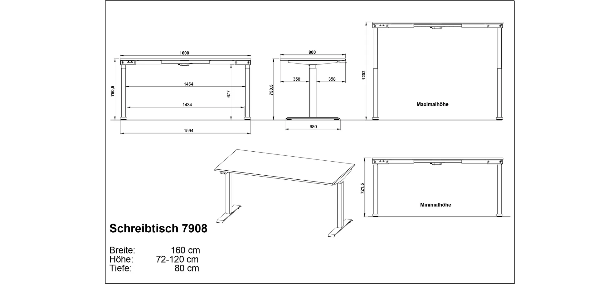 Schreibtisch GELI - höhenverstellbar, LB ca. 160x80 cm, Kaschmir, Weiß