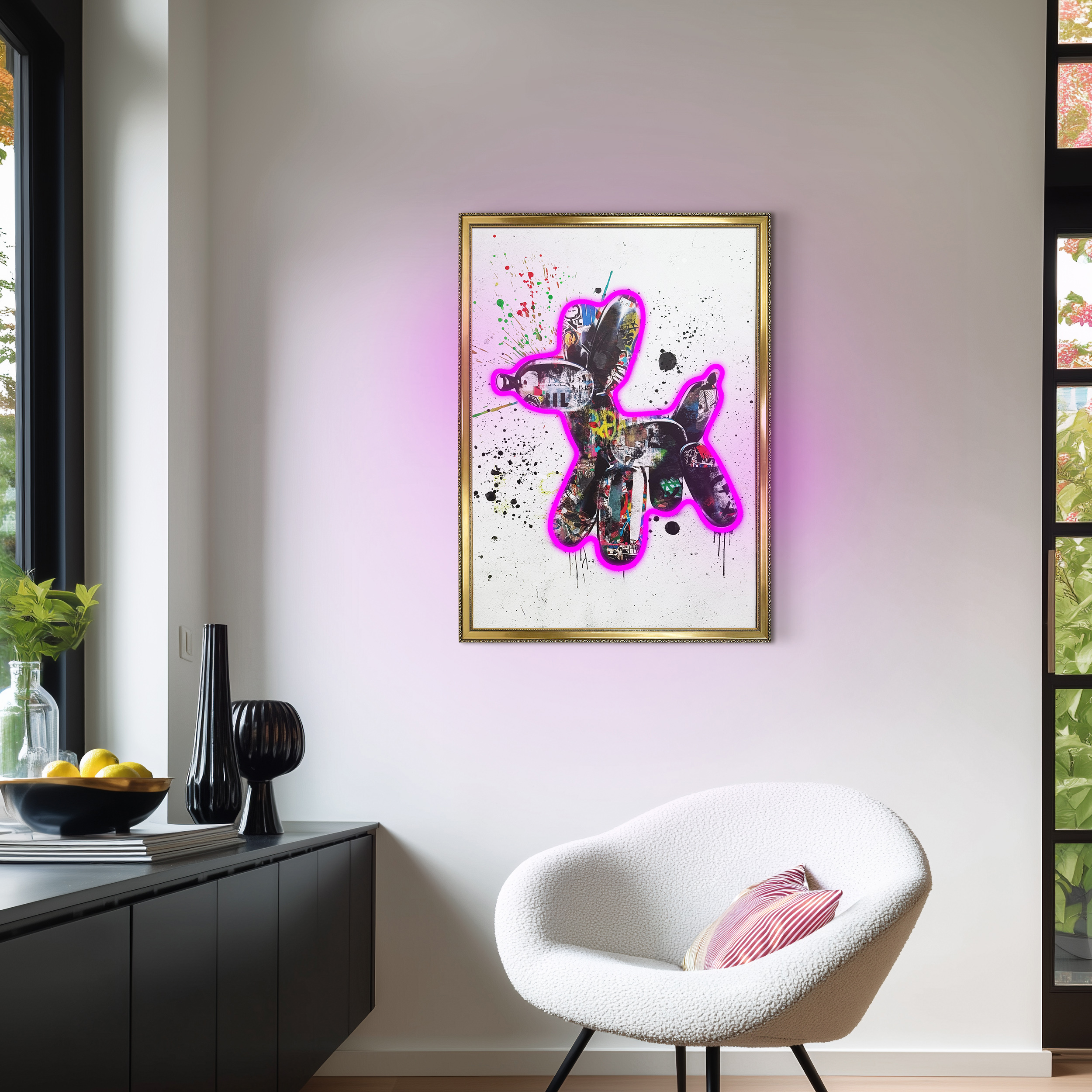 Neon LED Art Black - 50x70cm, dog graffiti