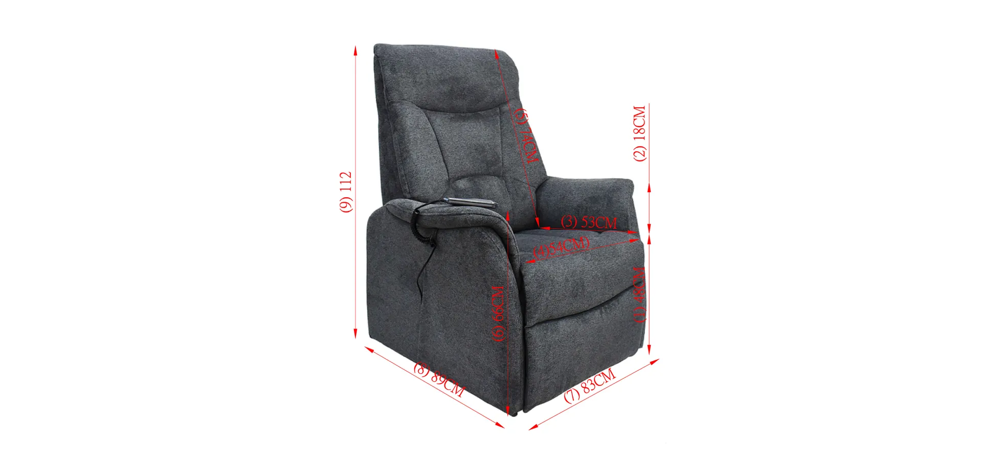 Fernsehsessel, dunkelgrau, 2-motorisch - Mailo