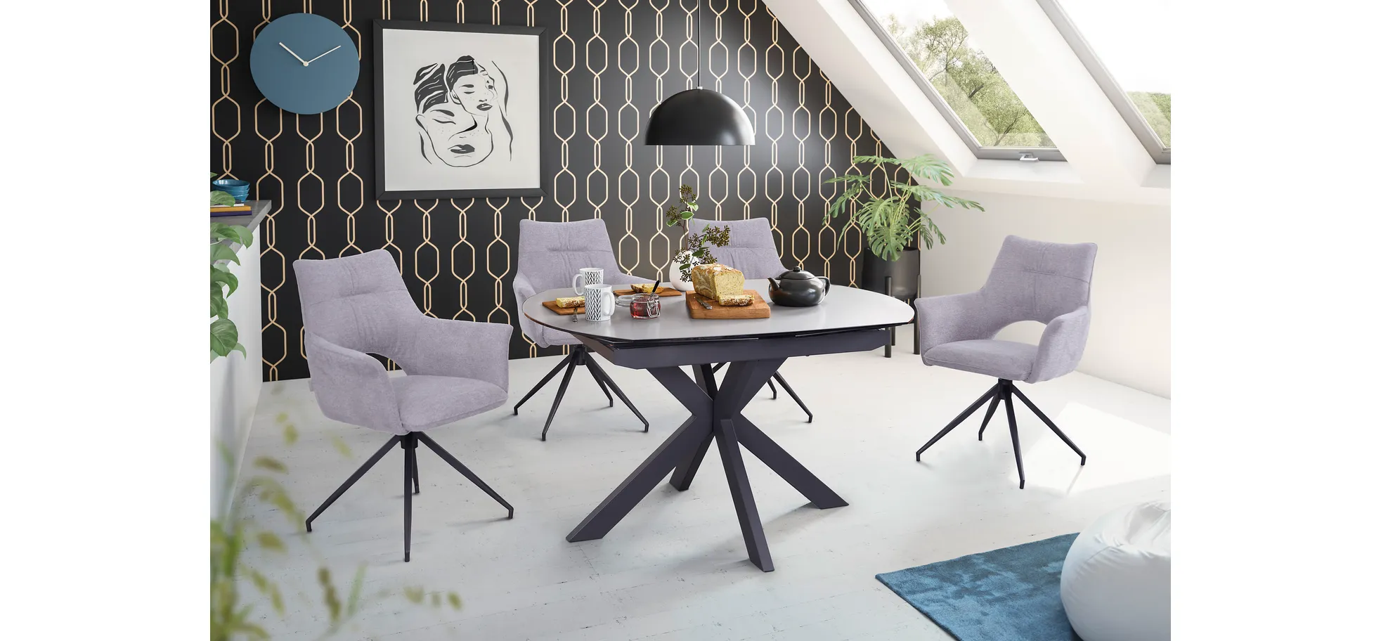 Esstisch, ausziehbar, Glaskeramik grau - Meggie