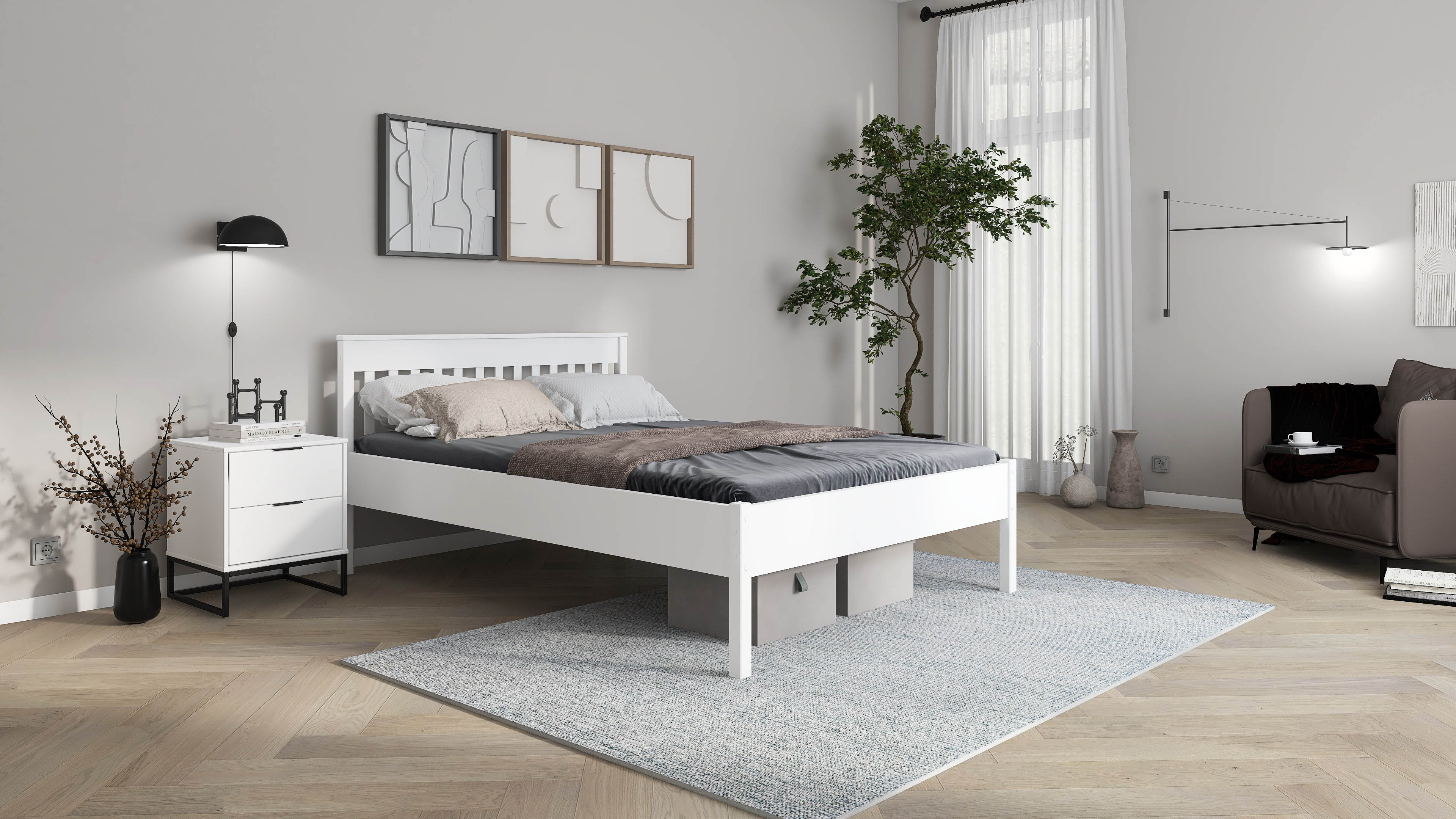 Doppelbett, 180x200 cm, Massivholz weiß - MyStyle 3076