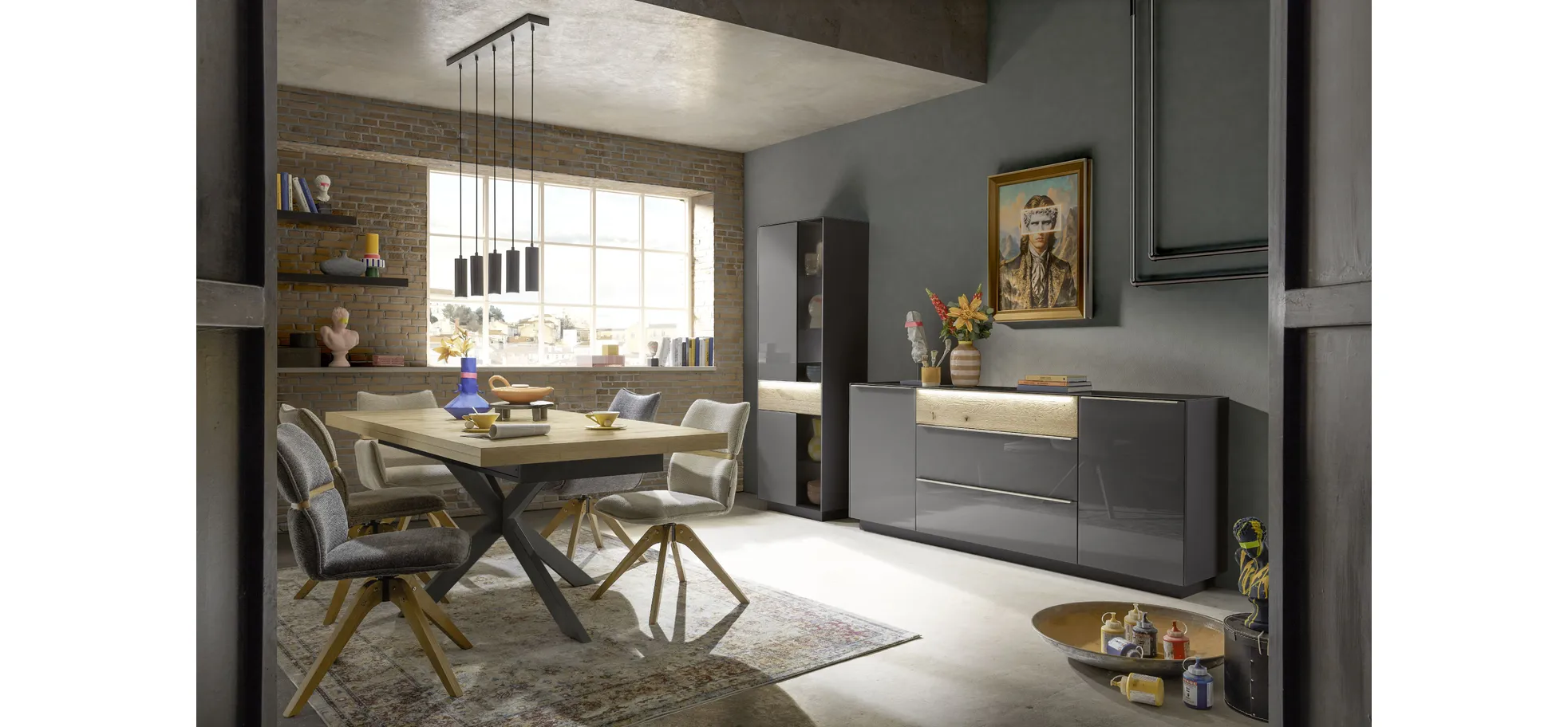 Armlehnstuhl, Bezug beige, Gestell Eiche - Marou