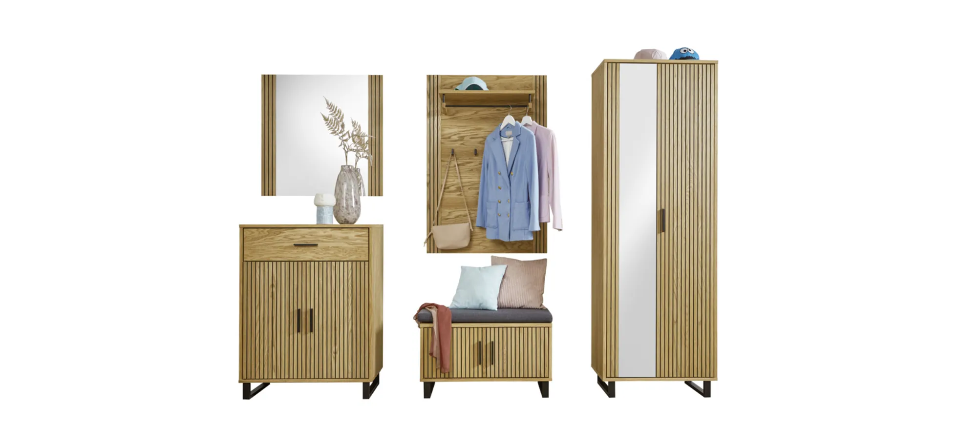 Garderobenpaneel, Eiche Teilmassiv - Emila