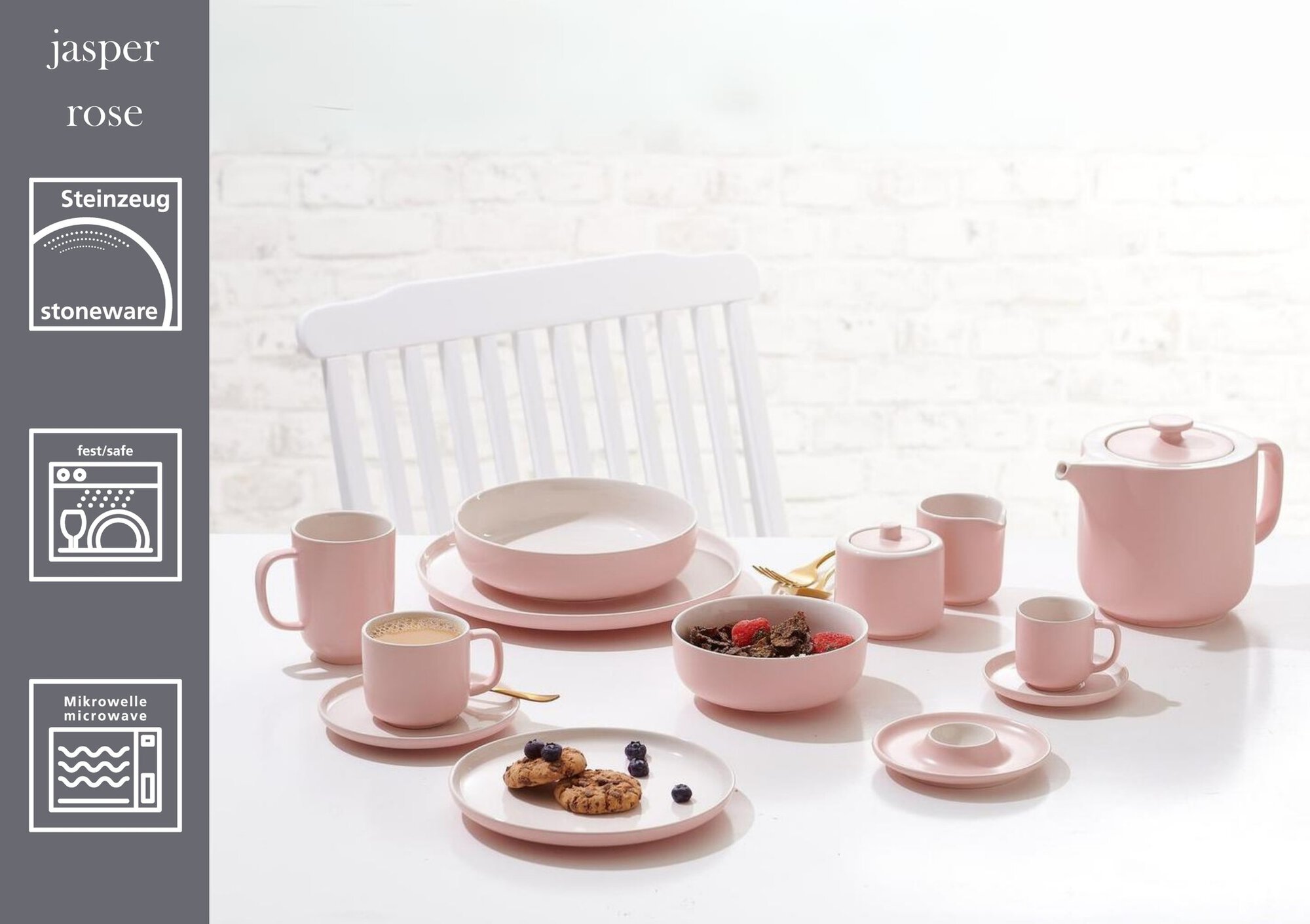 Henkelbecher Jasper Rose 285 ml - Steinzeug, spülmaschinenfest, zylindrisch, rosa