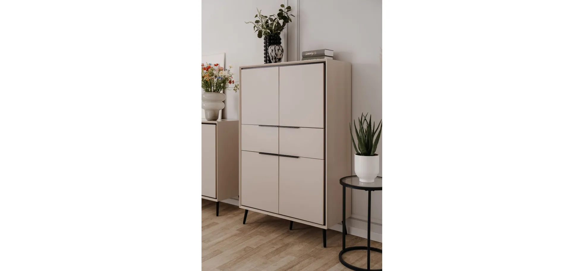 Highboard - B ca. 90 cm, Sand, Schwarz