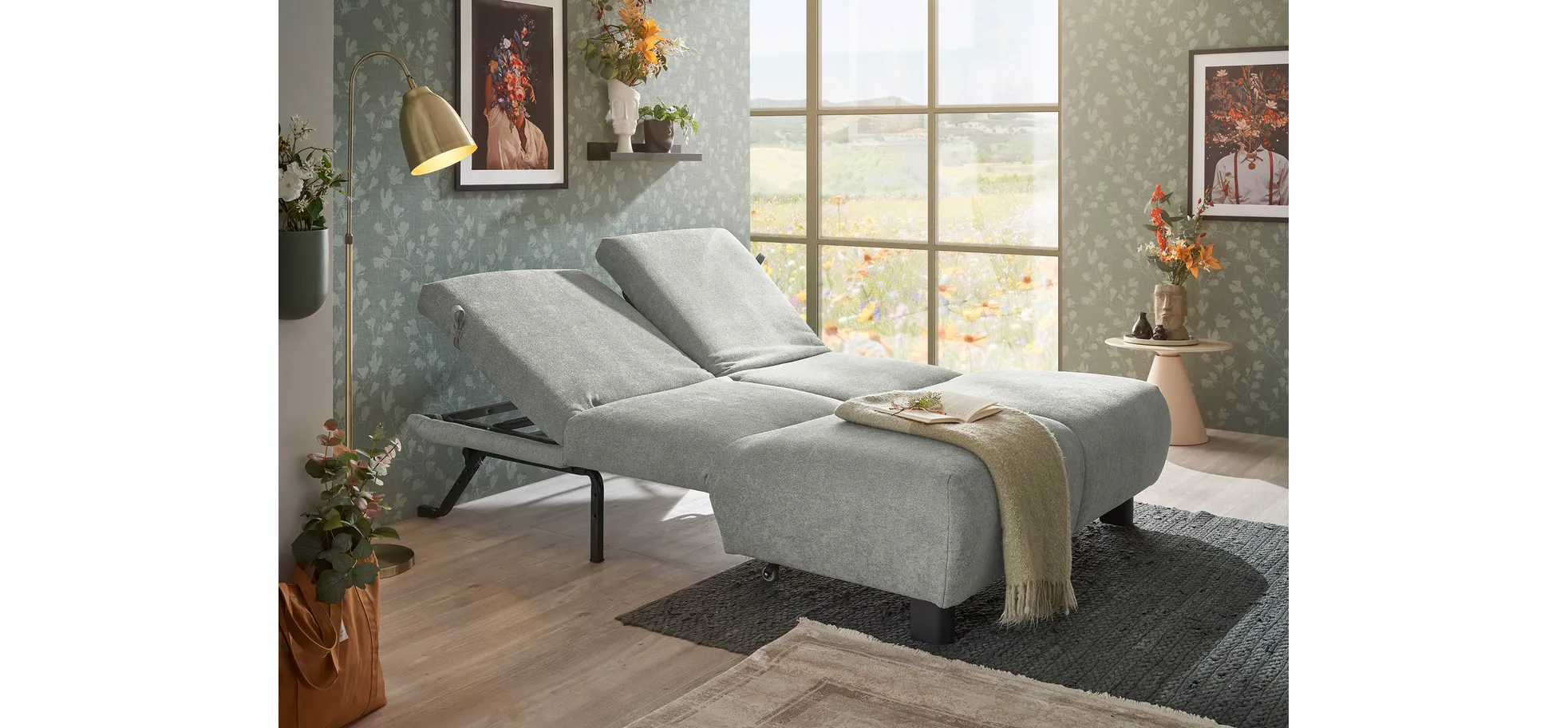 Faltsofa EBBY - 2-Sitzer ohne Armlehne, 140 cm inkl. Schlaffunktion/Relaxfunktion, Stoff, Grau Faltsofa EBBY - 2-Sitzer ohne Armlehne, 140 cm inkl. Schlaffunktion/Relaxfunktion, Stoff, Grau