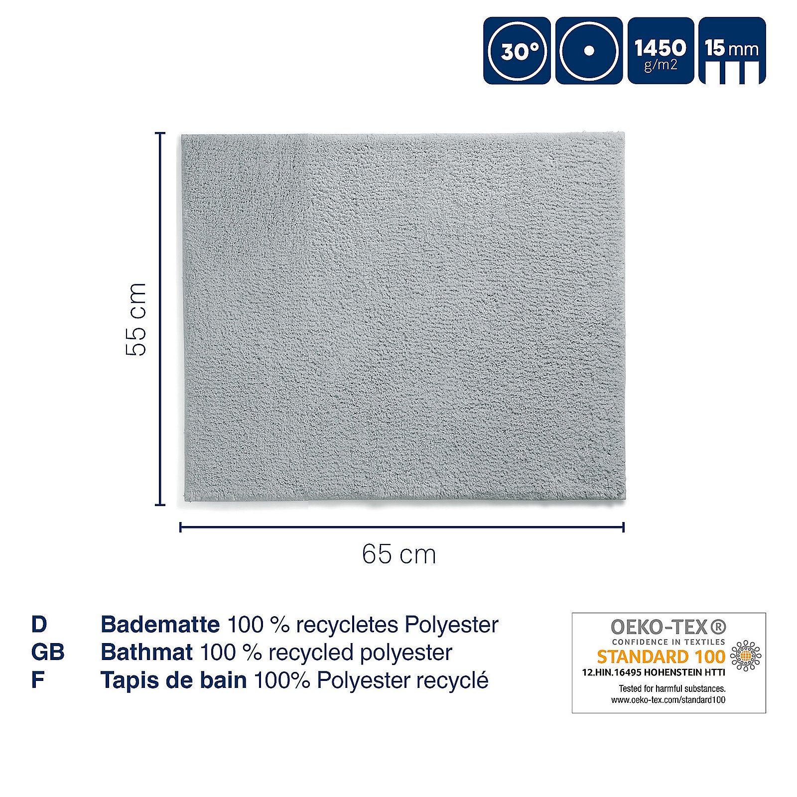 Badematte Maja 55x1,5x65 cm - 100%Polyester wolkenrosa