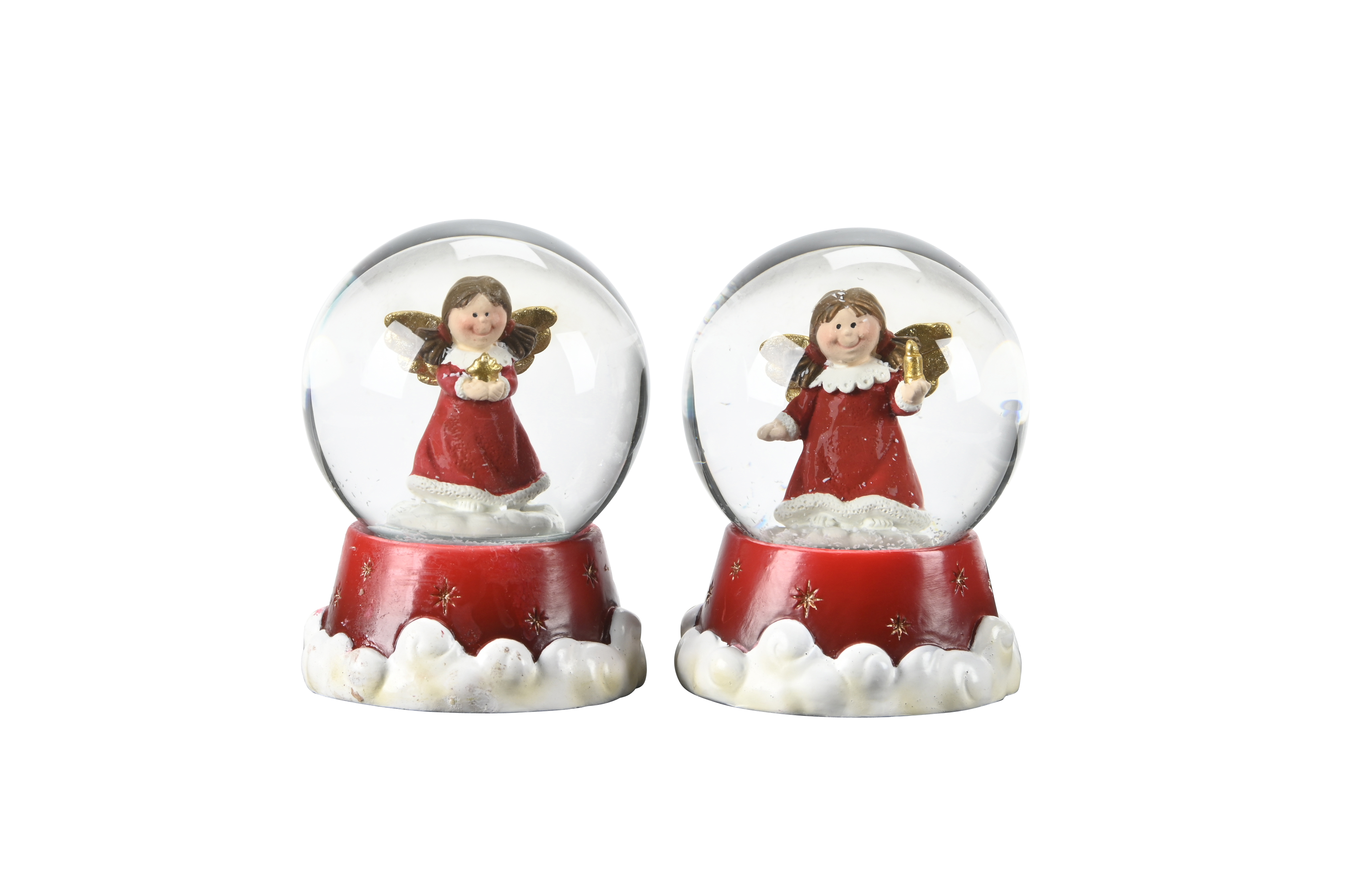 Schneekugel Engel - 6cm, rot-weiß, sortiert