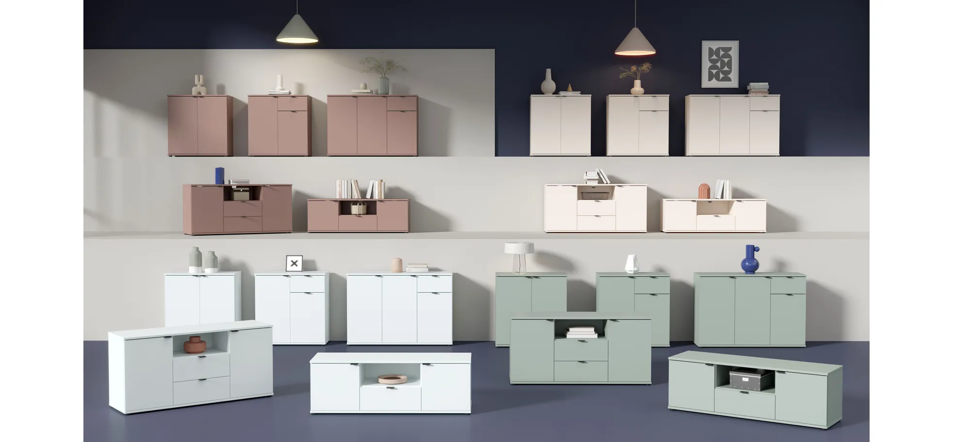 TV-Unterschrank, Sand, 2 Türen, 2 Schübe - Finella