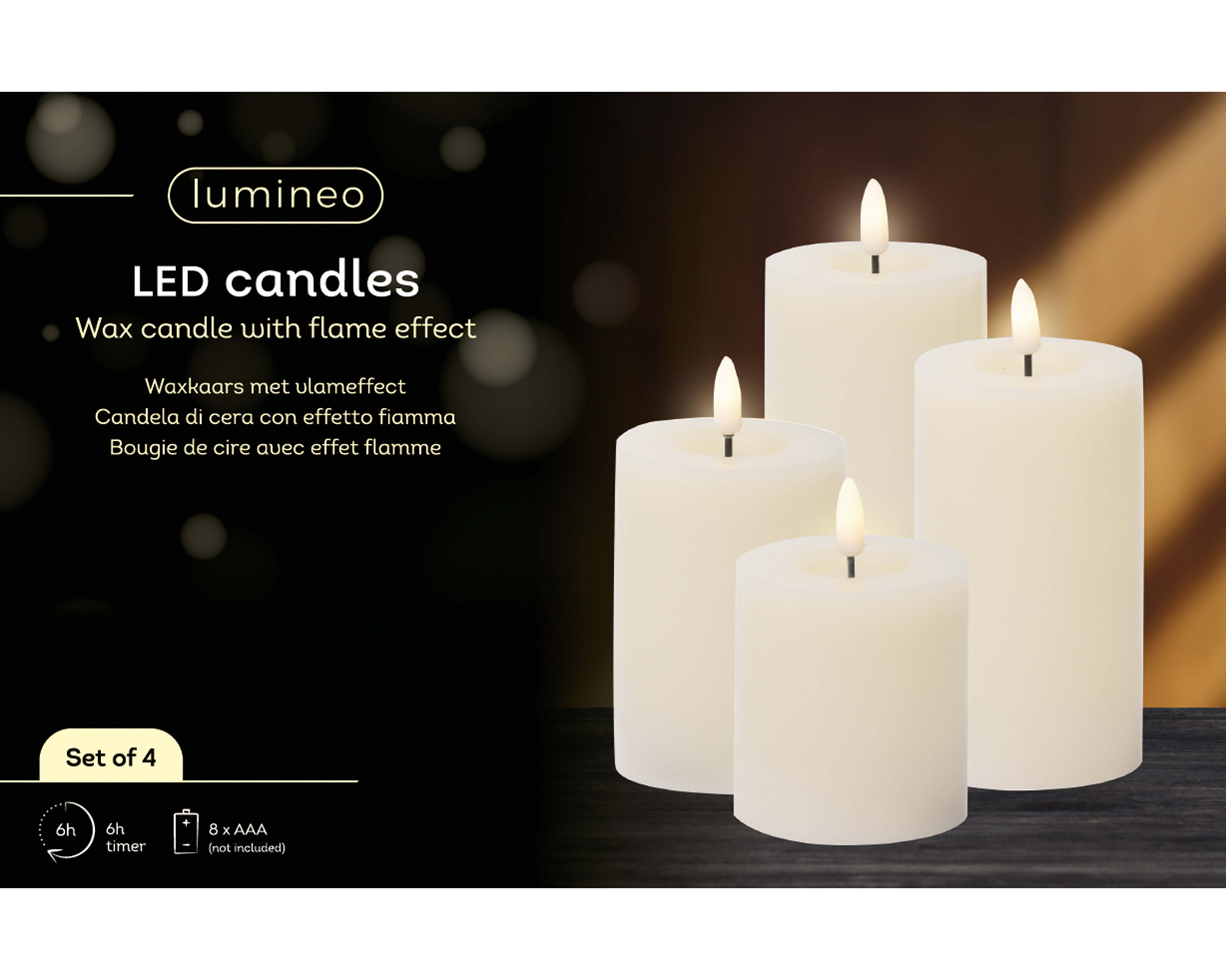 LED Kerze Wachs, 4-er - creme/warmes weiss, Wachs, Ø7-H17.5cm-1L