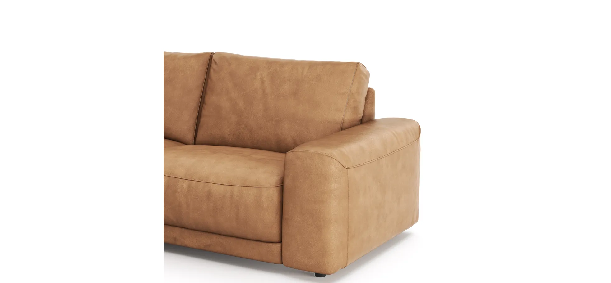 Ecksofa Balok - Longchair groß links mit 2,5-Sitzer, Leder, Cognac