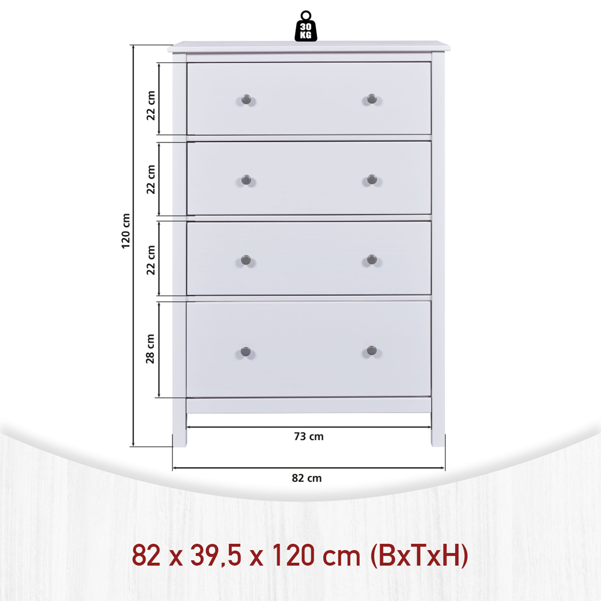 Schubladenkommode, Massivholz weiß - MyStyle 3076