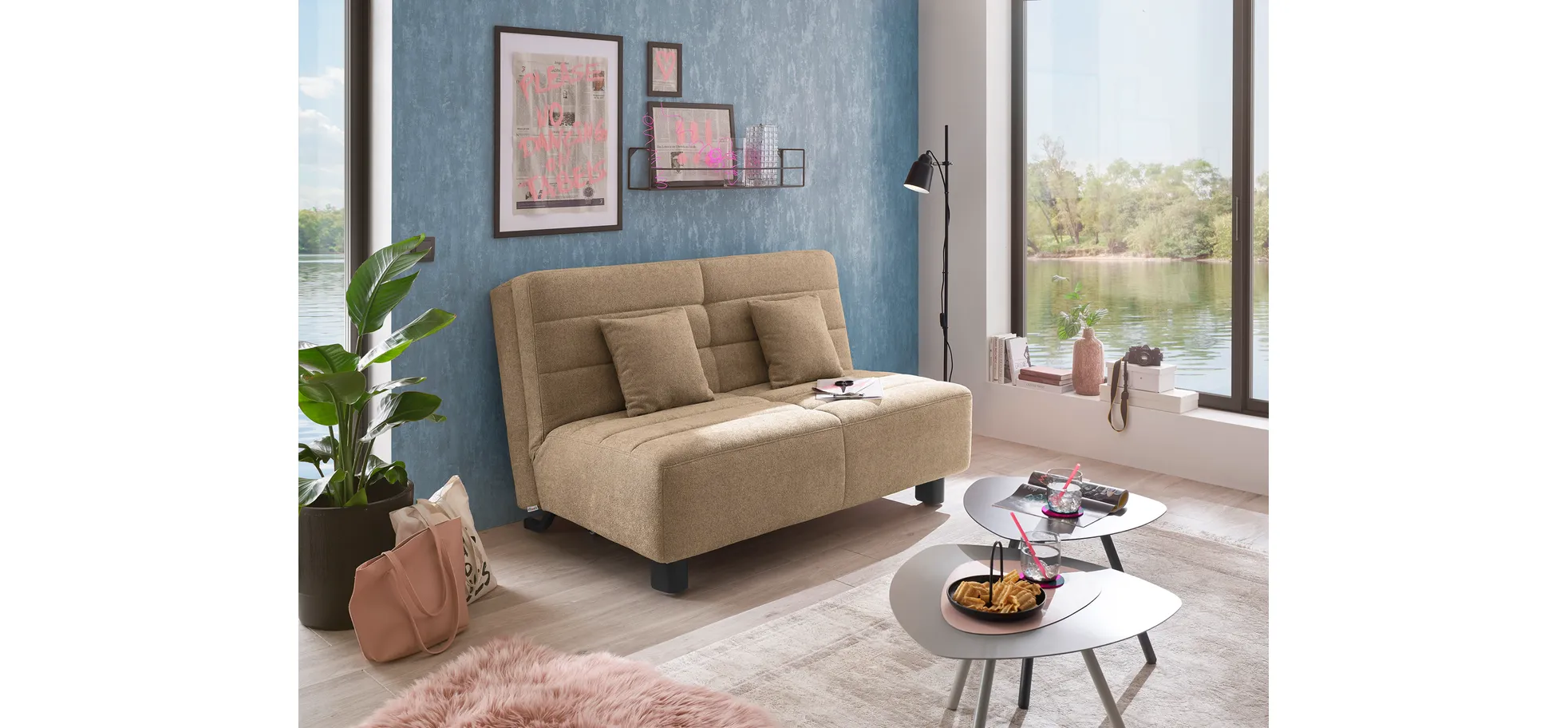  Faltsofa Easy - 2-Sitzer ohne Armlehne, ca. 140 cm inkl. Schlaffunktion, Stoff, Braun