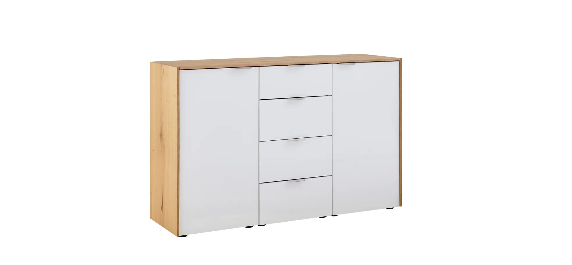 Kommode Colorado - BHT ca. 138x87x43 cm, Glas weiss mit Eiche furniert