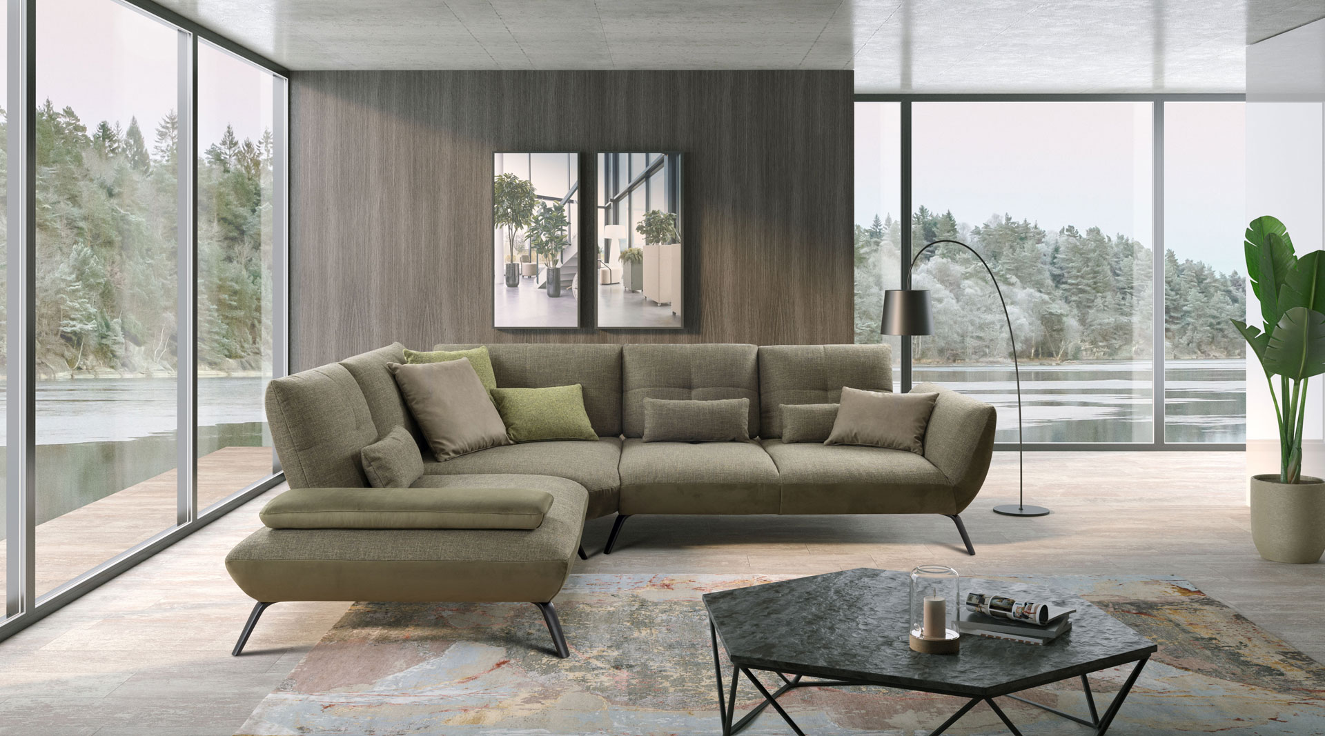 Ecksofa, Stoff olive - LS 700821