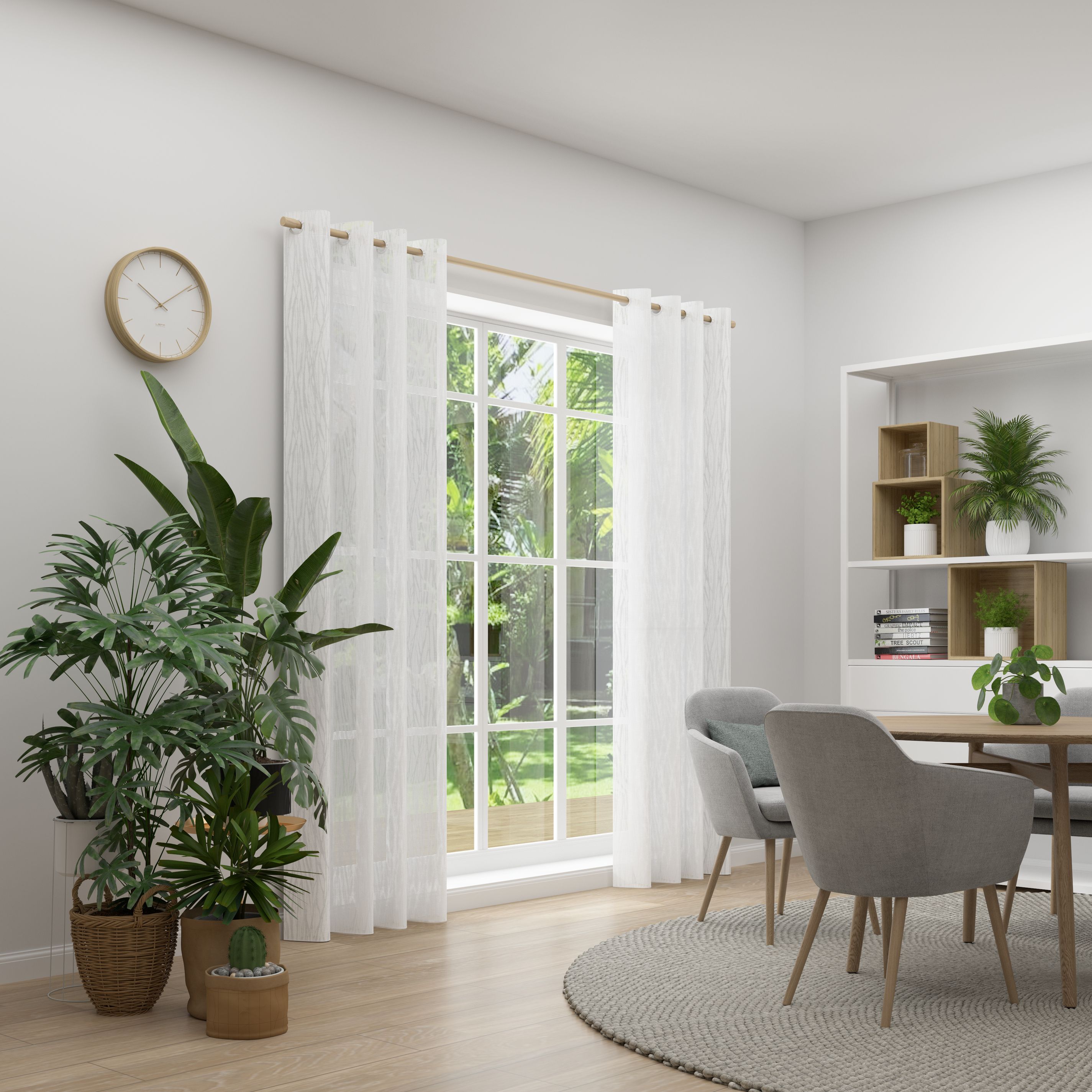 Ösenschal Raya, graphisch, 142x245cm - 100% polyester, semitransparent, weiß