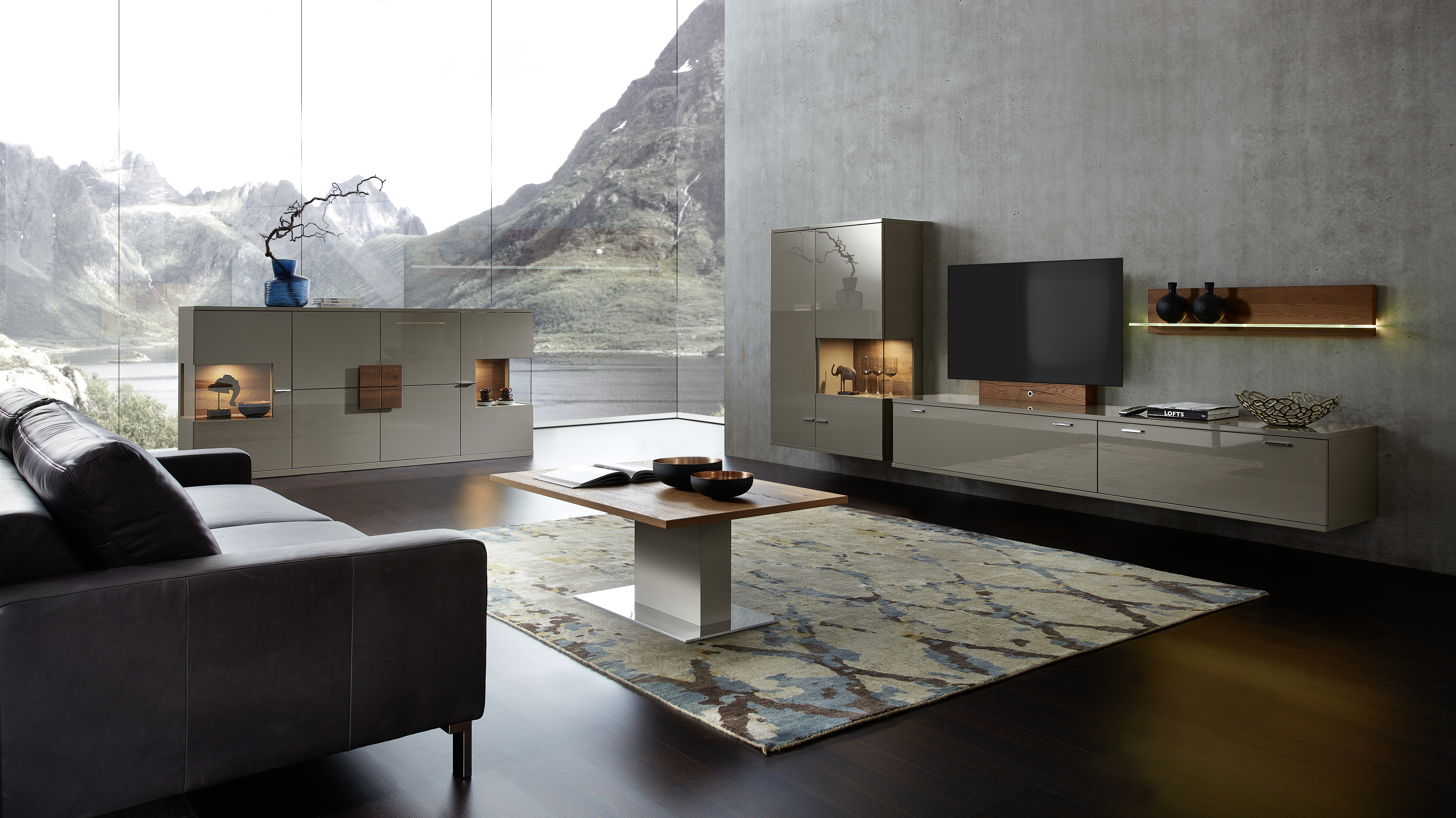 Highboard, Lack Taupe Hochglanz - FINALE