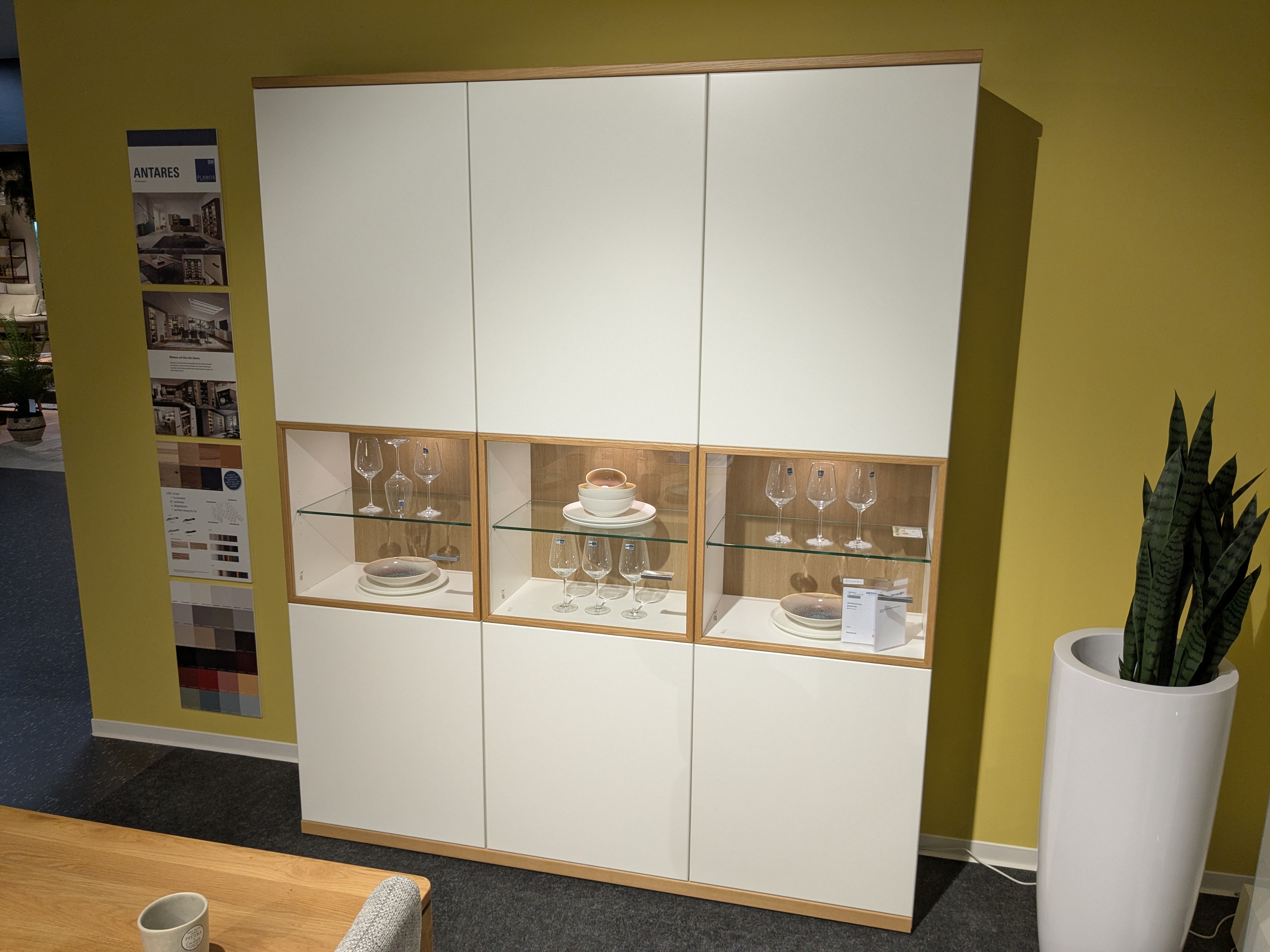 Vitrinenkombination, Lack weiß/Eiche sand - MANHATTEN