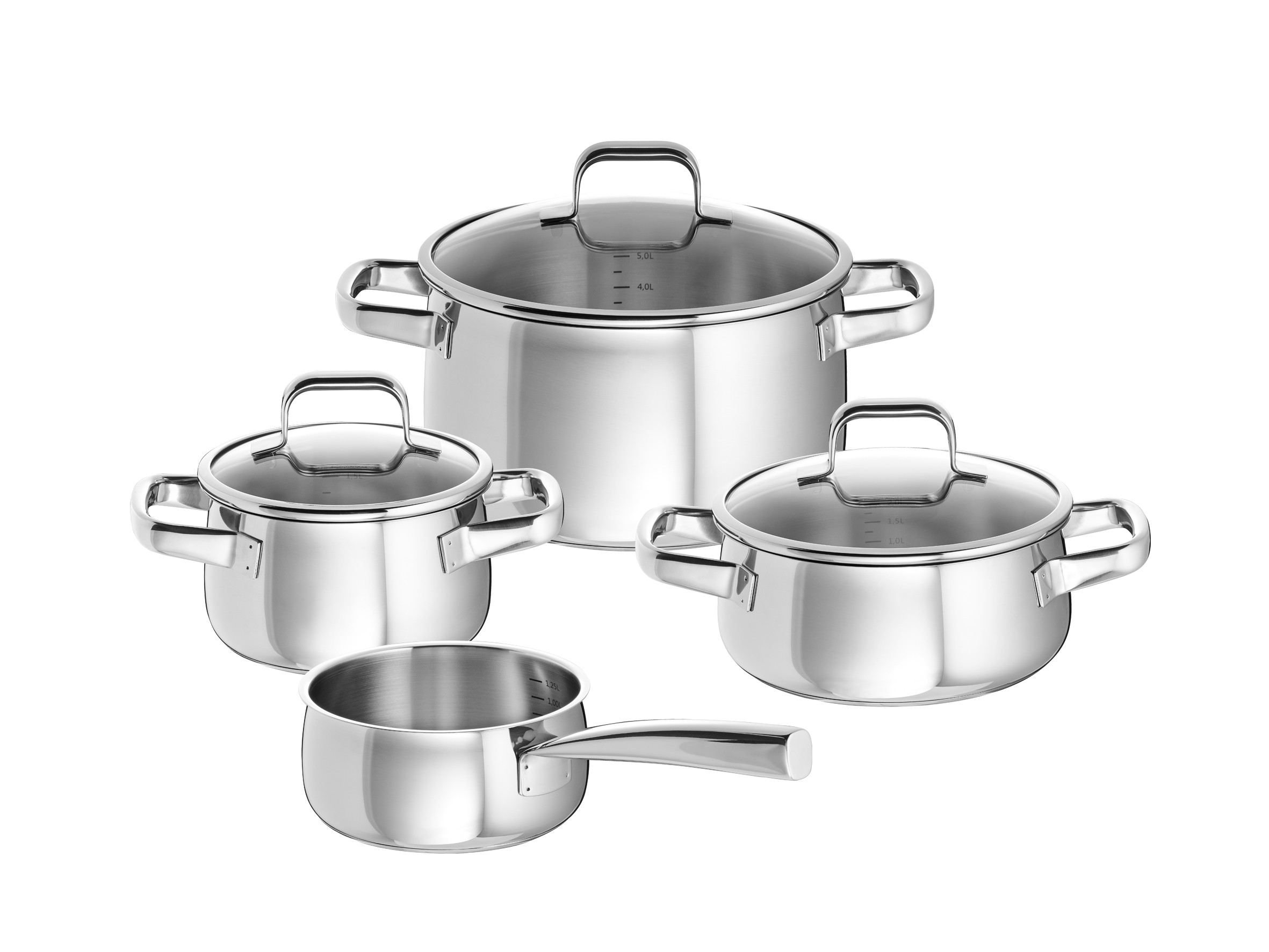 Topfset Allround-Set Bella, 4-tlg. - Edelstahl 18/10, inkl. 3 Glasdeckel