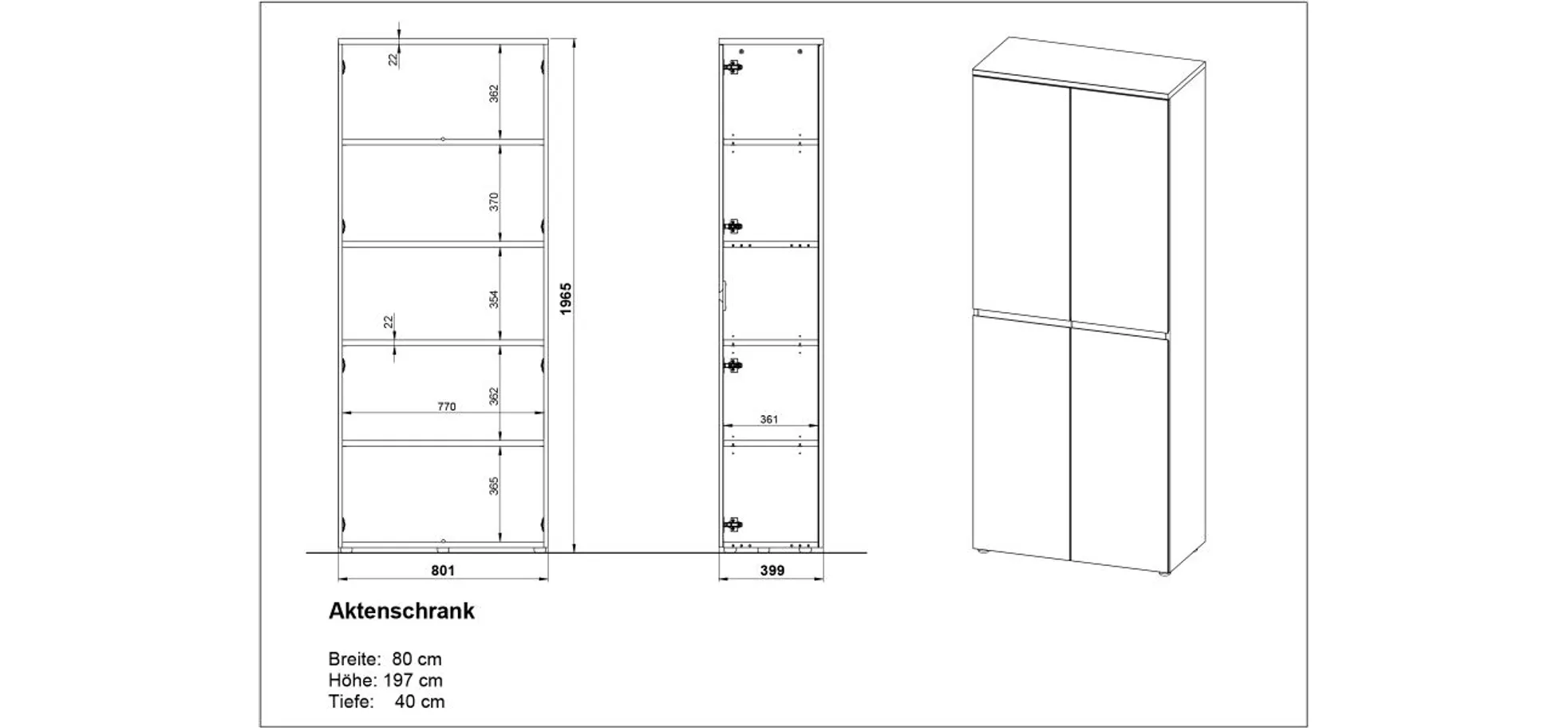 Aktenschrank GRIFFIN - B/H/T ca. 80x197x40 cm, Graphit, Eiche Dekor