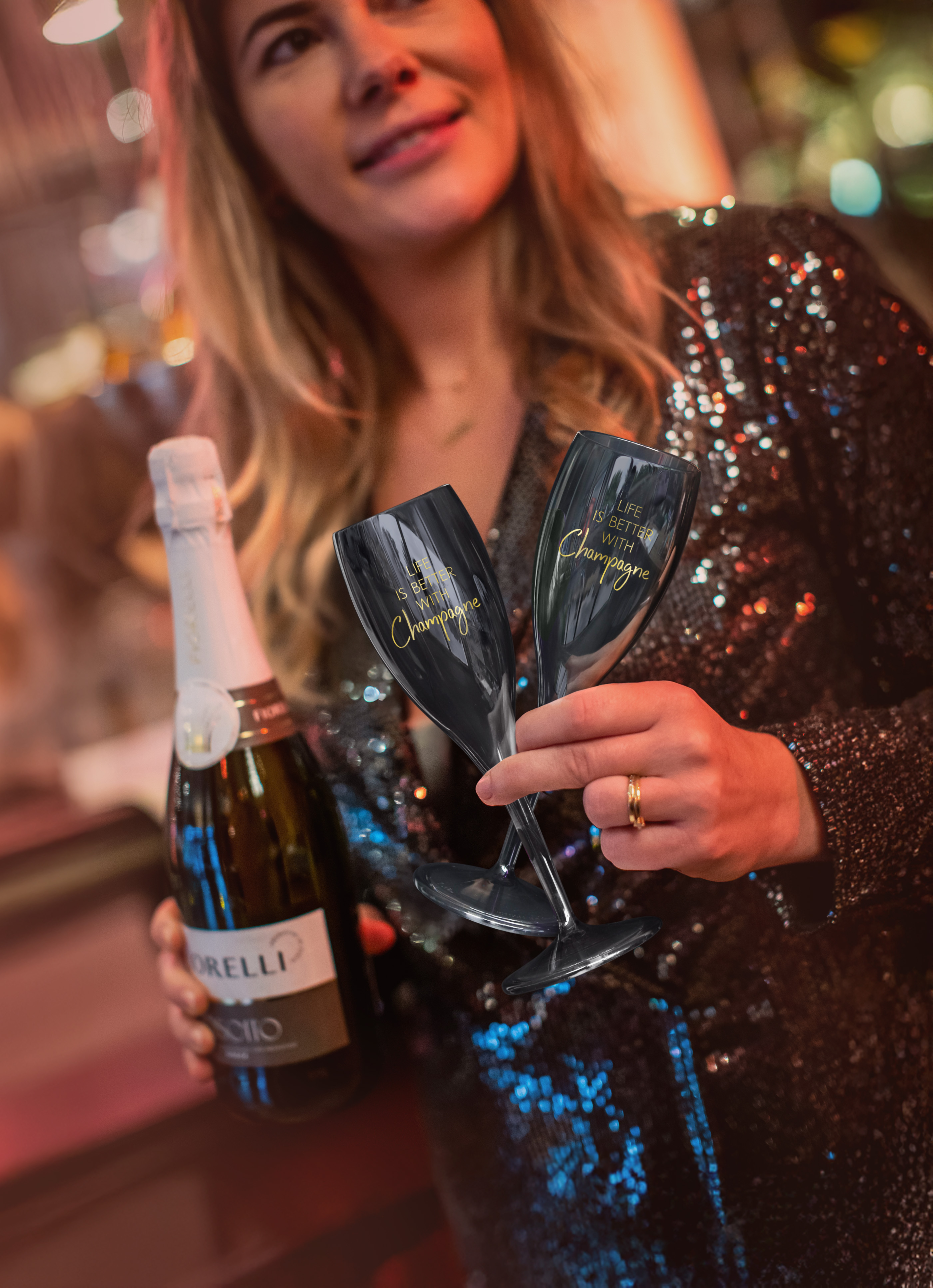 Superglas "Life is better with Champagne" - glossy gray