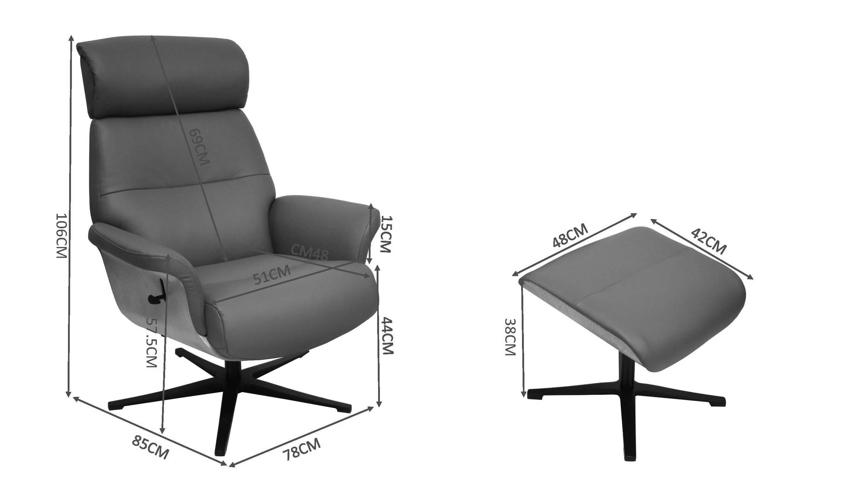 Relaxsessel mit Hocker, Leder dunkelbraun - Moani