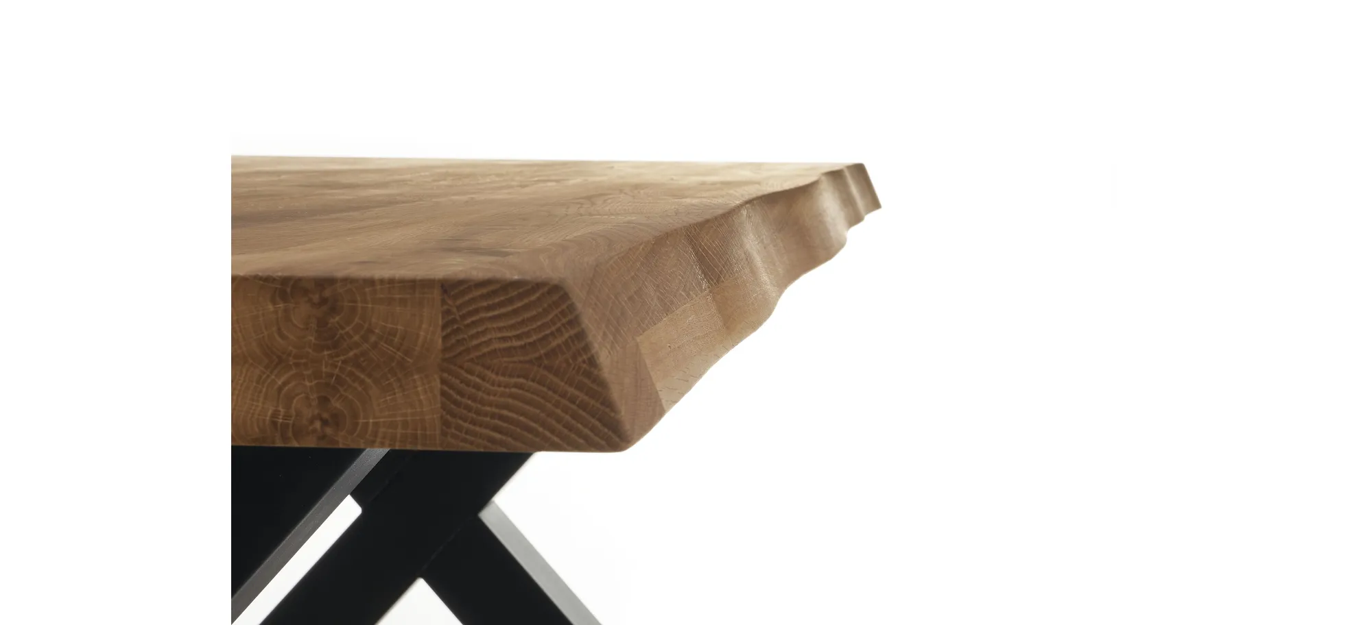 Esstisch - LB ca. 160x90 cm, Wildeiche massiv geölt, Baumkante, Schwarz