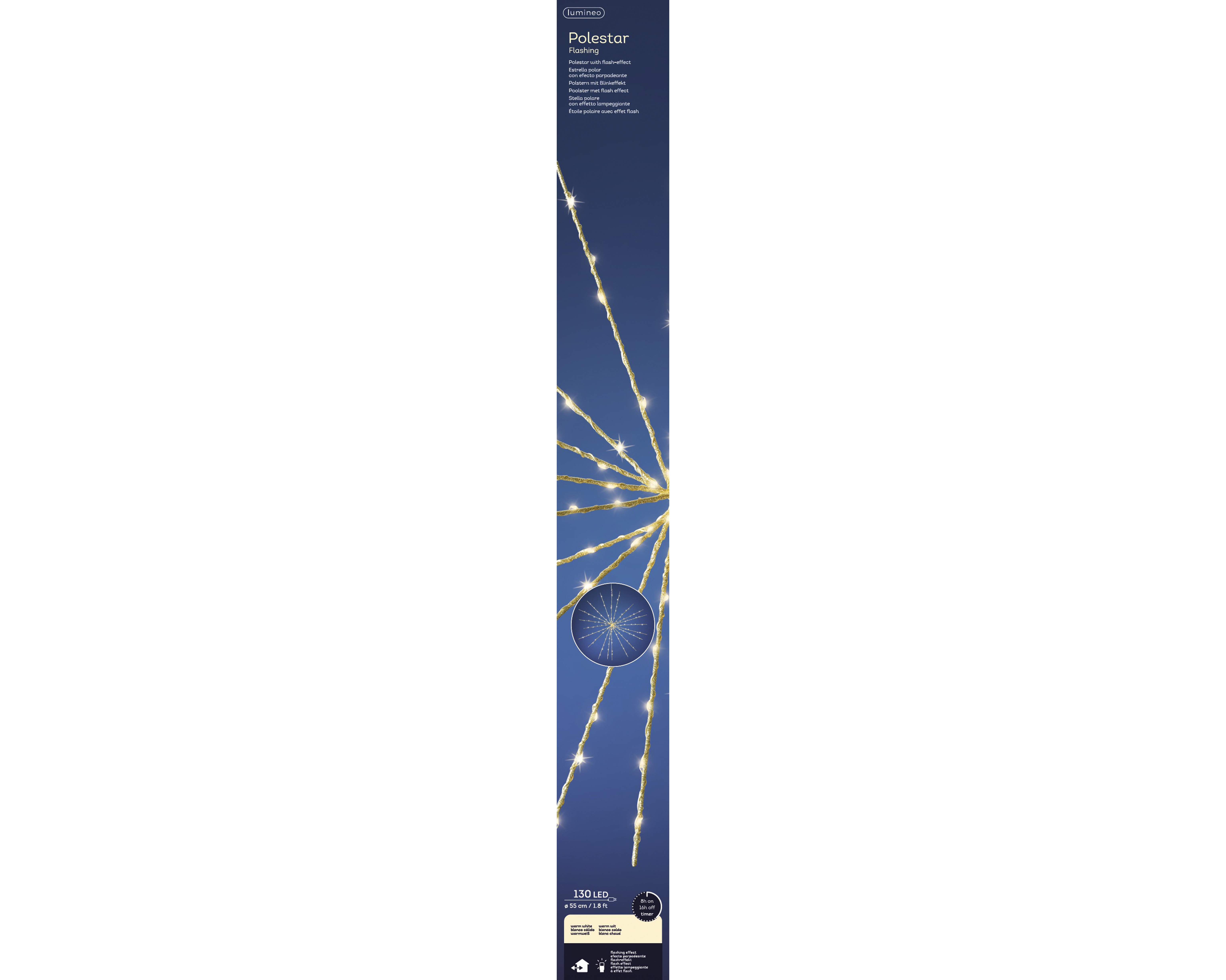 LED Polarstern Lichterkette - gold/warmes weiss, Metall, Ø55cm-130L