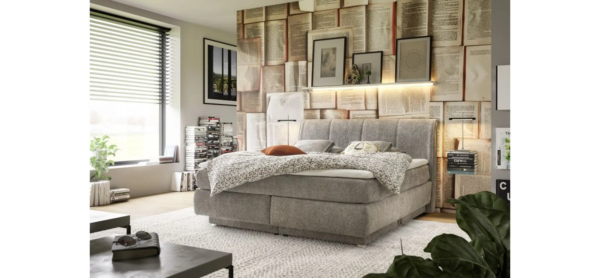 Boxspringbett, Mittelgrau - Jillian