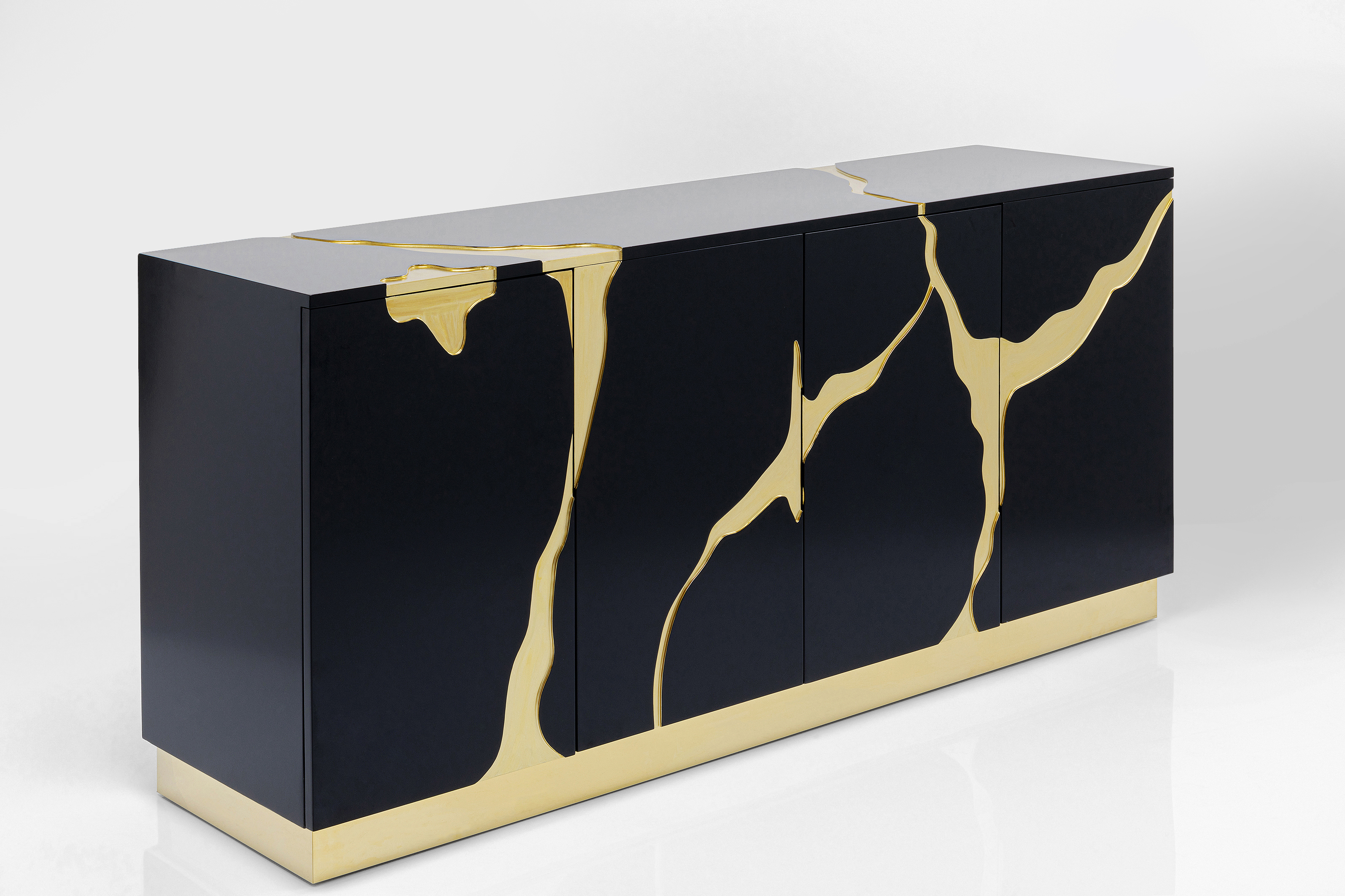 Sideboard, schwarz/gold, 4 Türen - Cracked