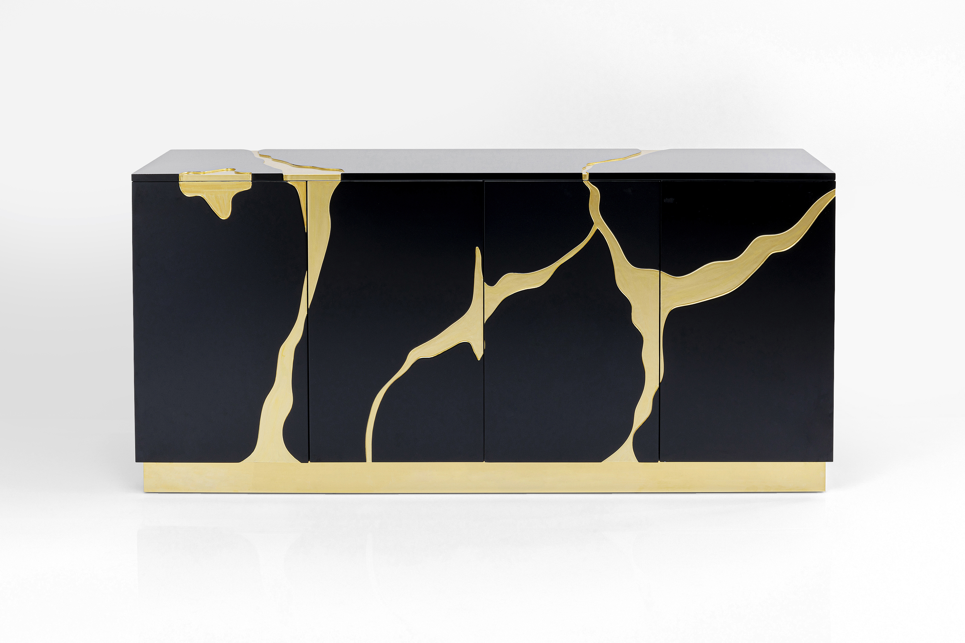 Sideboard, schwarz/gold, 4 Türen - Cracked