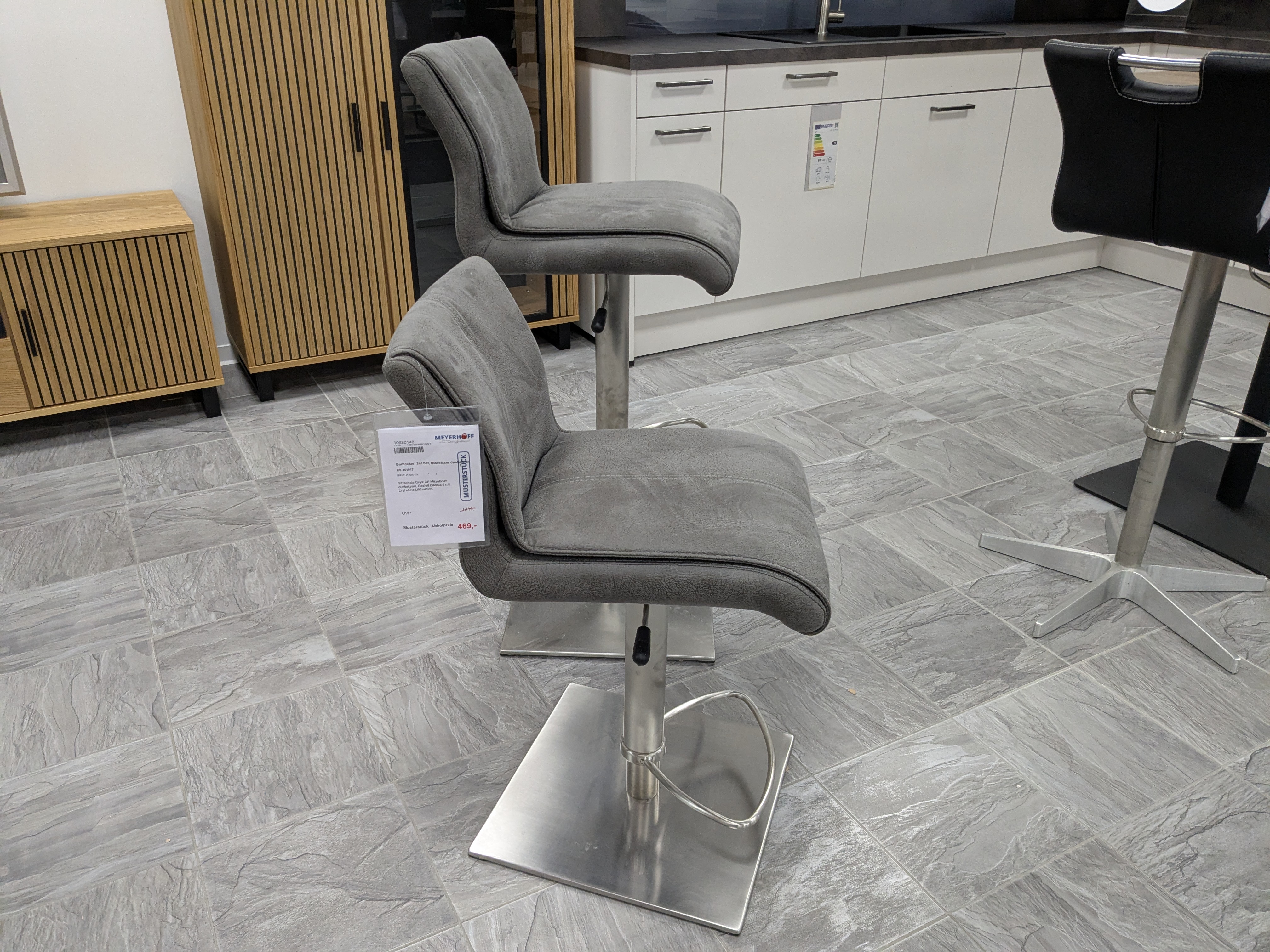 Barhocker, 2er Set, Mikrofaser dunkelgrau - KS 451017