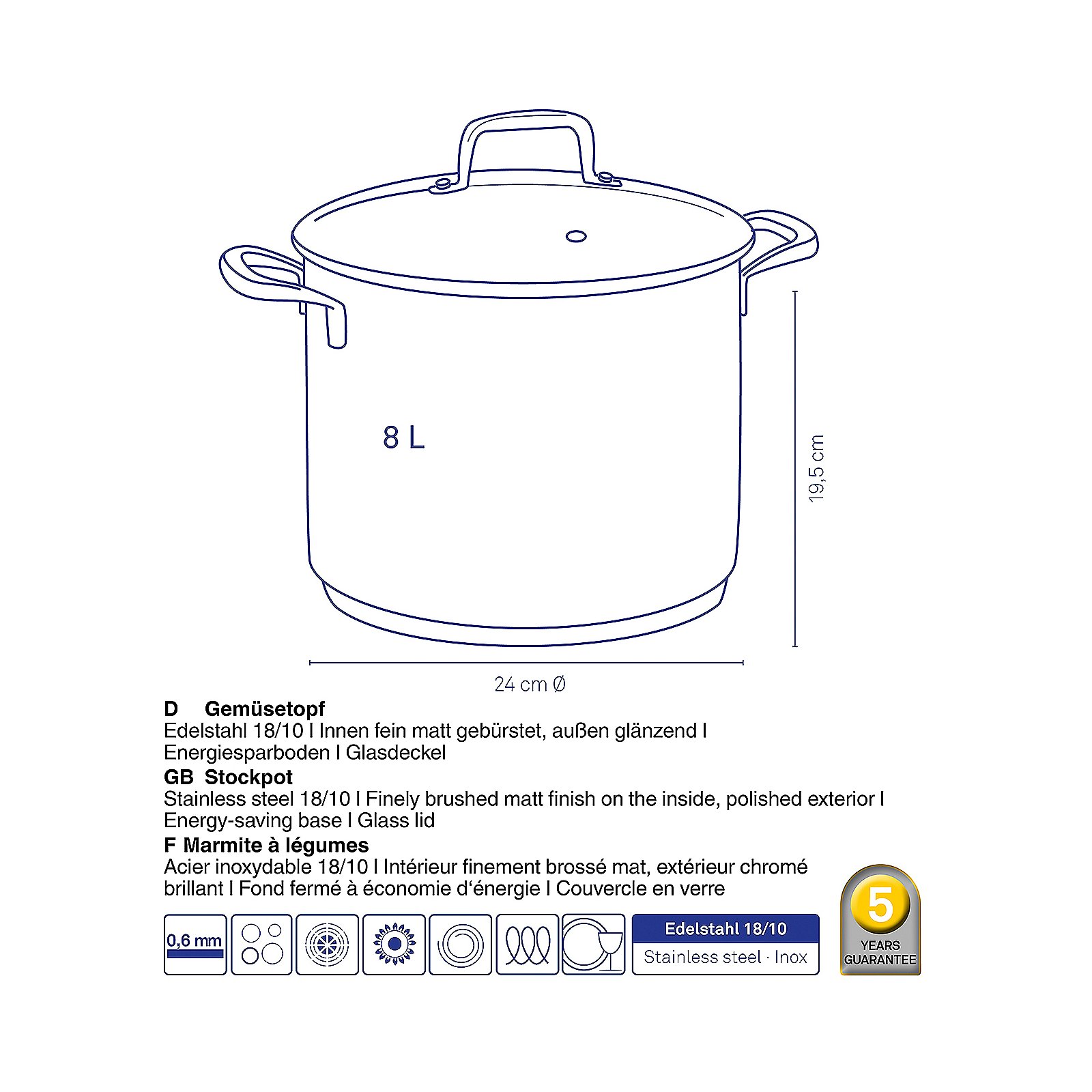 Gemüsetopf Flavoria - mit glasdeckel, 8l