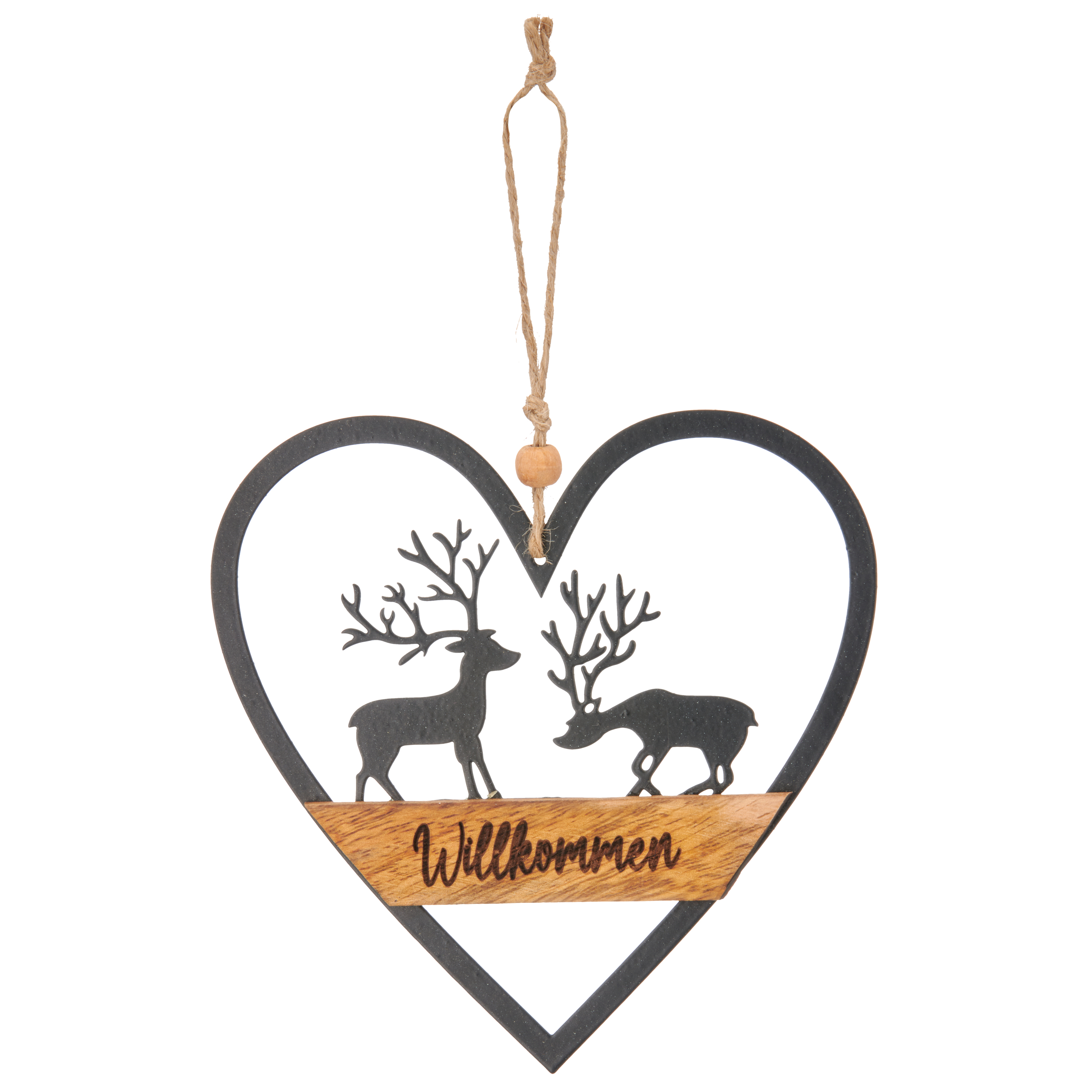 Hänger Herz Willkommen - metall, schwarz, 15cm