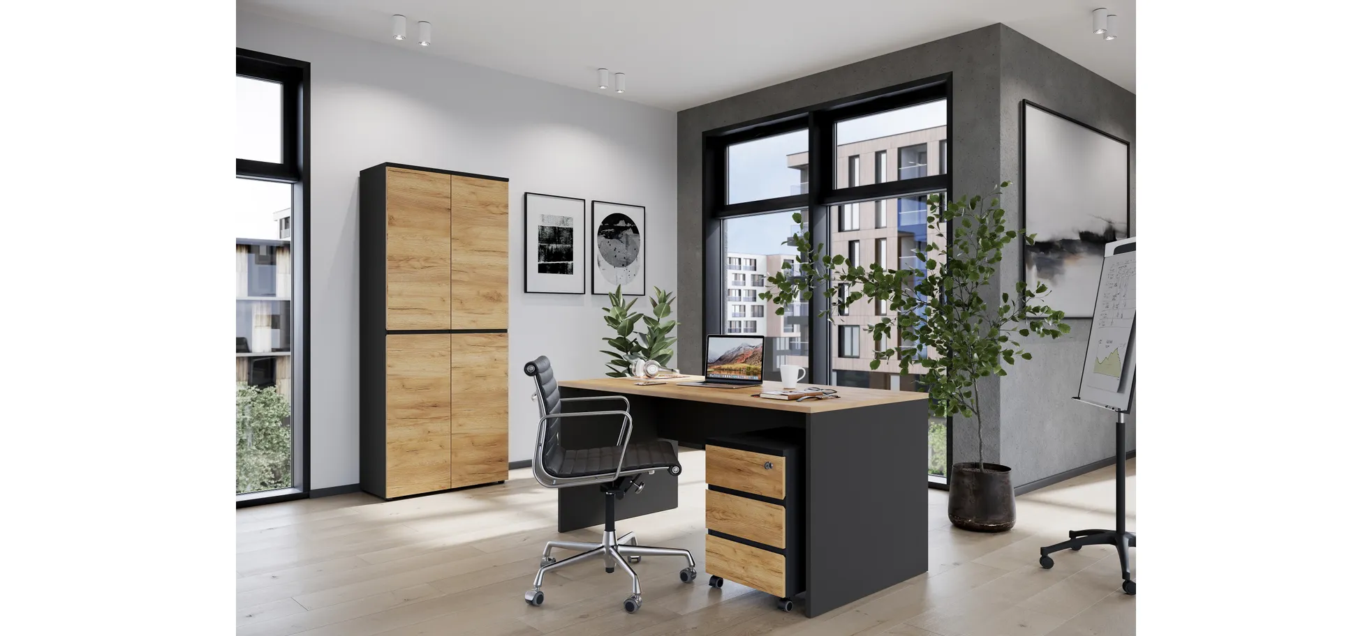 Aktenschrank GRIFFIN - B ca. 80 cm, Graphit, Eiche Nachbildung Aktenschrank GRIFFIN - B ca. 80 cm, Graphit, Eiche Nachbildung