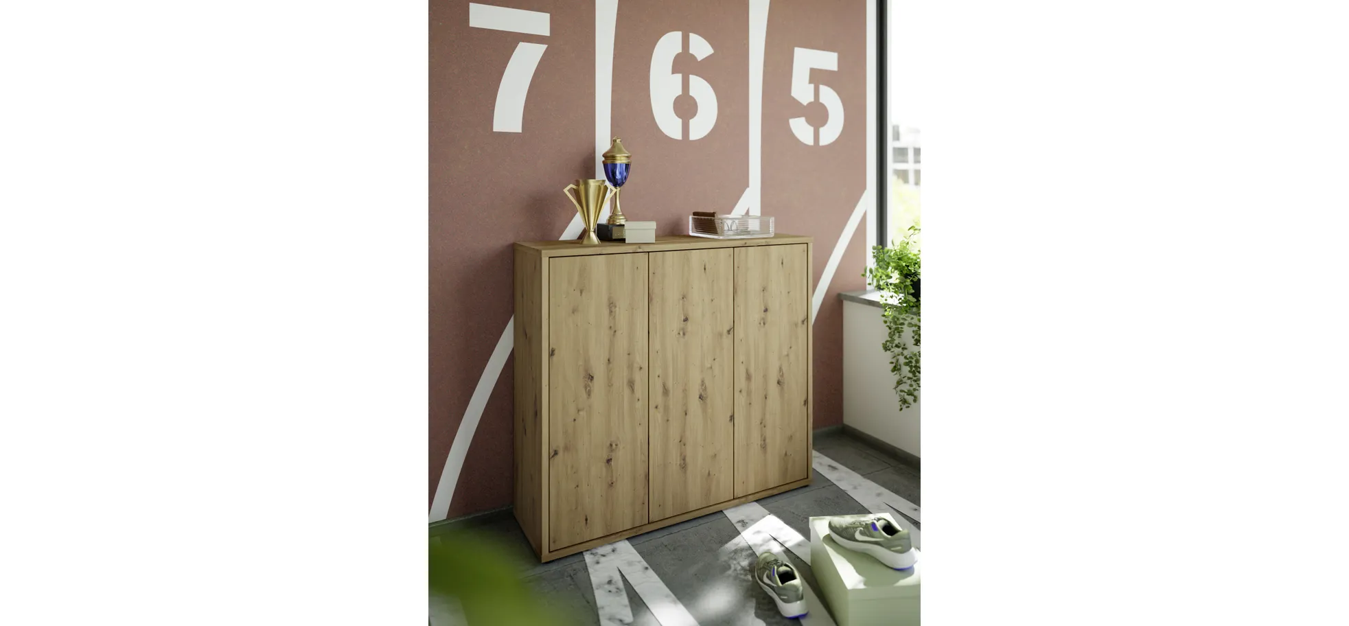 Schuhschrank, Artisan Oak, 3 Türen - Faid