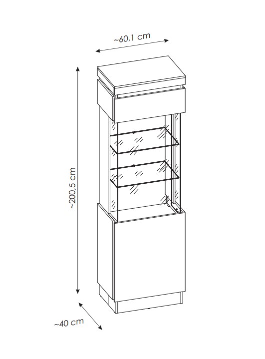 Vitrine, Alpinweiß, Absetz.anthrazit - Wyonna